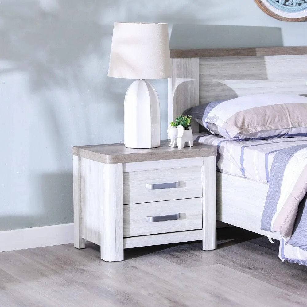 میز کنار تختی دانوب هوم مدل Olivos | میز کنار تختی چند منظوره | میز عسلی کم جا با فضای ذخیره سازی | مبلمان مدرن برای اتاق خواب، ابعاد 60x40x49 سانتی متر - خاکستری/بلوطی میز کنار تختی دانوب هوم مدل Olivos | میز کنار تختی چند منظوره | میز عسلی کم جا با فضای ذخیره سازی | مبلمان مدرن برای اتاق خواب، ابعاد 60x40x49 سانتی متر - خاکستری/بلوطی