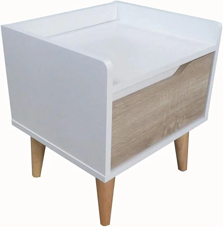 میز پاتختی دانوب هوم مدل Aurora | میز کنار تختی چند منظوره | میز عسلی کم جا با فضای ذخیره سازی | مبلمان مدرن برای اتاق خواب، اتاق نشیمن - سفید/بلوط طبیعی