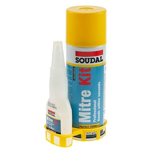 چسب فوری دوقلو حرفه ای RACO Soudal Mitre Kit، چسب اسپری 200 میلی لیتری و فعال کننده 50 میلی لیتری