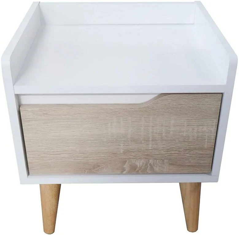 میز پاتختی دانوب هوم مدل Aurora | میز کنار تختی چند منظوره | میز عسلی کم جا با فضای ذخیره سازی | مبلمان مدرن برای اتاق خواب، اتاق نشیمن - سفید/بلوط طبیعی