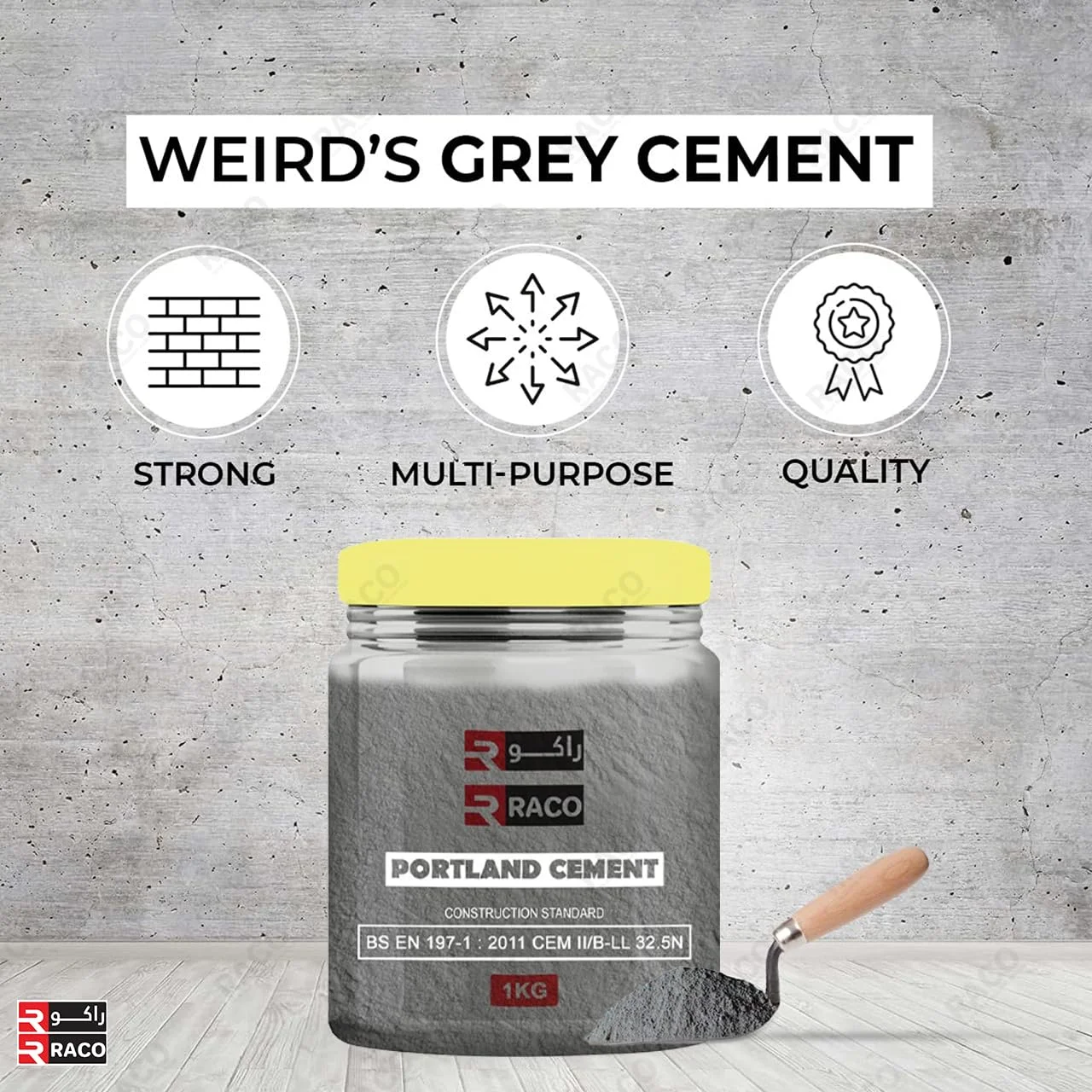 پودر سیمان با کیفیت ساختمانی سیمان پورتلند Quickset RACO برای مصارف خانگی و پروژه های DIY، 1 کیلوگرم به همراه ماله پودر سیمان با کیفیت ساختمانی سیمان پورتلند Quickset RACO برای مصارف خانگی و پروژه های DIY، 1 کیلوگرم به همراه ماله