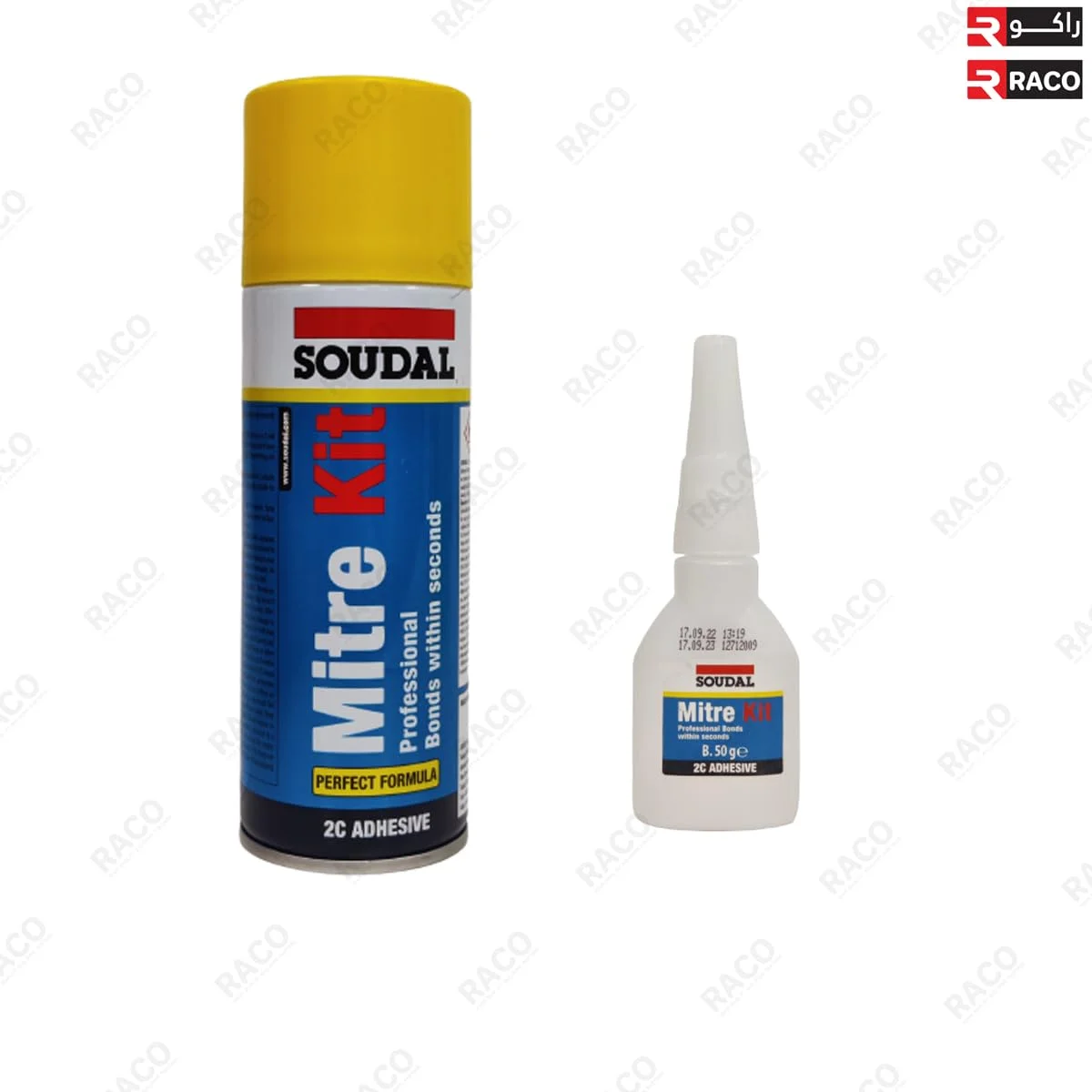 چسب فوری دوقلو حرفه ای RACO Soudal Mitre Kit، چسب اسپری 200 میلی لیتری و فعال کننده 50 میلی لیتری چسب فوری دوقلو حرفه ای RACO Soudal Mitre Kit، چسب اسپری 200 میلی لیتری و فعال کننده 50 میلی لیتری