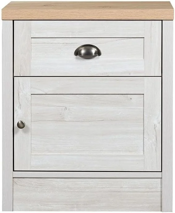 میز کنار تختی یک کشو و یک درب کمبریج Danube Home | میز کنار تختی چند منظوره | میز کنار تختی کم جا | مبلمان مدرن برای اتاق خواب L45xW40xH60cm - بلوط و بلوط سفید میز کنار تختی یک کشو و یک درب کمبریج Danube Home | میز کنار تختی چند منظوره | میز کنار تختی کم جا | مبلمان مدرن برای اتاق خواب L45xW40xH60cm - بلوط و بلوط سفید