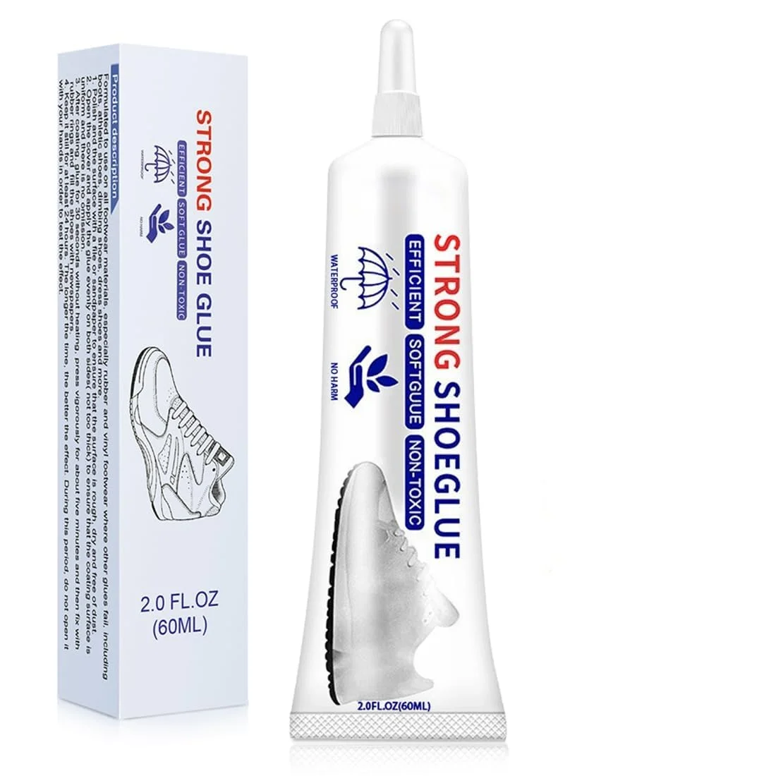چسب تعمیر کفش حرفه ای - چسب شفاف و قوی برای کفش های کتانی، چرمی، کوهنوردی و ورزشی - اتصال ضد آب با نوک دقیق - تعمیر ماندگار برای زیره و پاشنه (60 میلی لیتر)