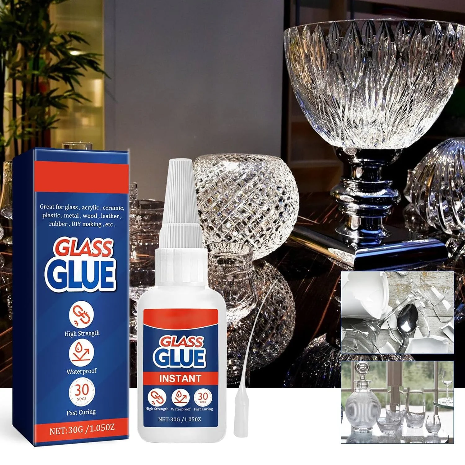 چسب تعمیر شیشه حرفه ای، اتصال بین شیشه و شیشه، شیشه و سایر مواد، ویسکوزیته فوق العاده قوی، ایمن و غیر سمی، ایده آل برای تمام سطوح شیشه ای - چسب شیشه، چسب فوق العاده