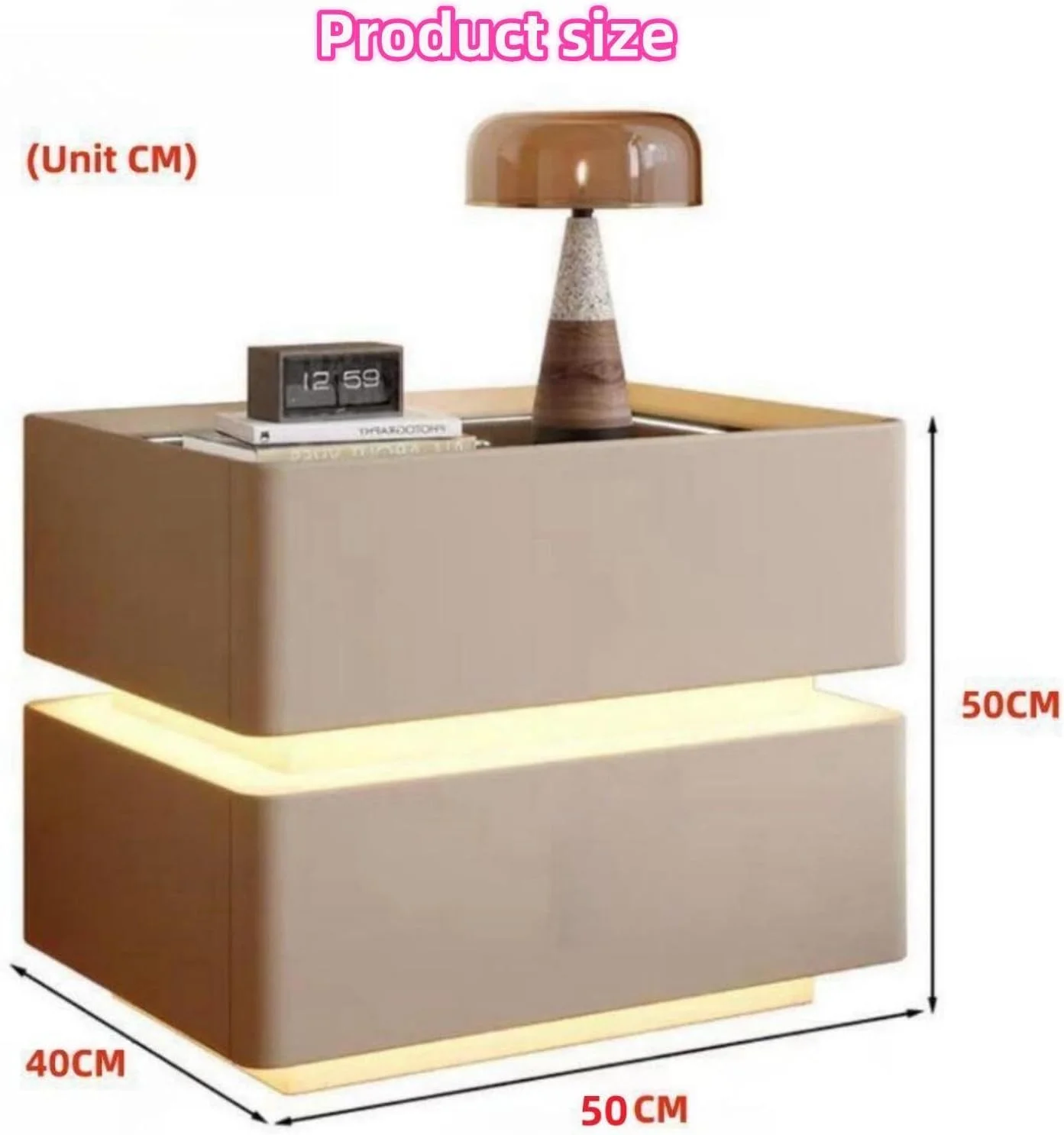 میز کنار تختی هوشمند FENGMINGOO، میز کنار تختی 2 طبقه، چراغ سه رنگ حسگر خودکار، میز کنار تختی چوبی با شارژ بی سیم، برای اتاق خواب، اتاق نشیمن، لابی (خاکی)