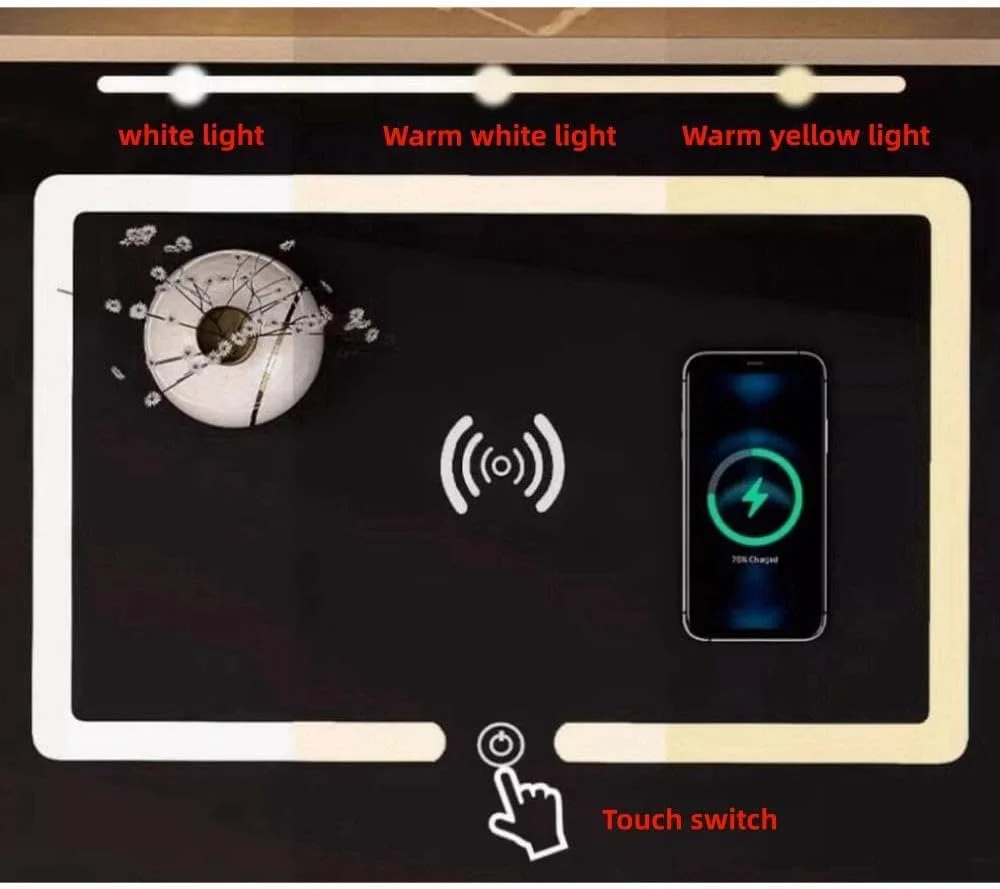 میز کنار تختی هوشمند FENGMINGOO، میز کنار تختی 2 طبقه، چراغ سه رنگ حسگر خودکار، میز کنار تختی چوبی با شارژ بی سیم، برای اتاق خواب، اتاق نشیمن، لابی (خاکی)