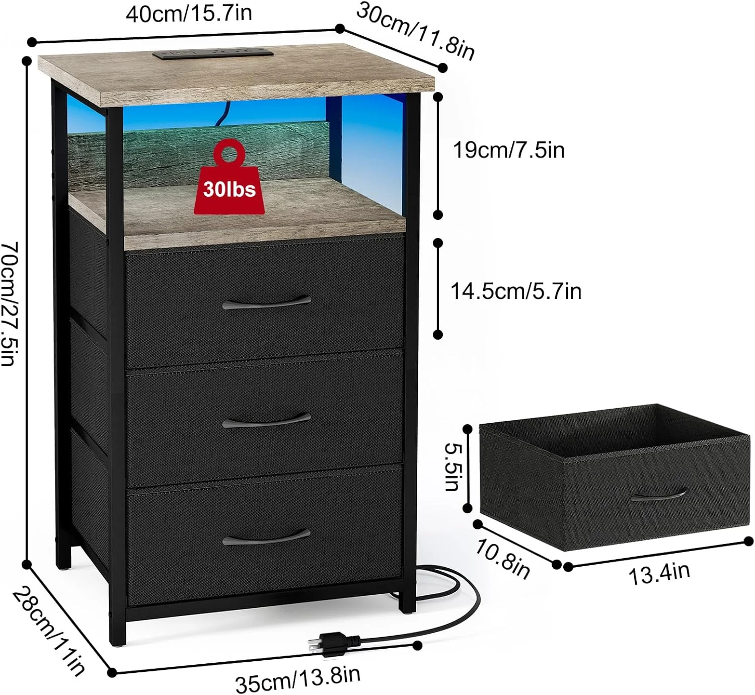 میز پاتختی Fixwal با ایستگاه شارژ، میز کنار تختی LED با کشوهای پارچه ای، میز عسلی با روکش PU، میز کنار تخت خواب، بلوط فرانسوی میز پاتختی Fixwal با ایستگاه شارژ، میز کنار تختی LED با کشوهای پارچه ای، میز عسلی با روکش PU، میز کنار تخت خواب، بلوط فرانسوی