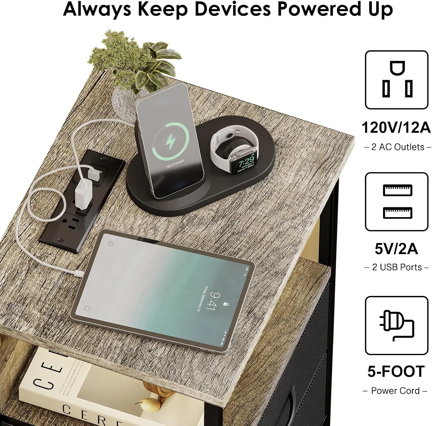 میز پاتختی Fixwal با ایستگاه شارژ، میز کنار تختی LED با کشوهای پارچه ای، میز عسلی با روکش PU، میز کنار تخت خواب، بلوط فرانسوی میز پاتختی Fixwal با ایستگاه شارژ، میز کنار تختی LED با کشوهای پارچه ای، میز عسلی با روکش PU، میز کنار تخت خواب، بلوط فرانسوی