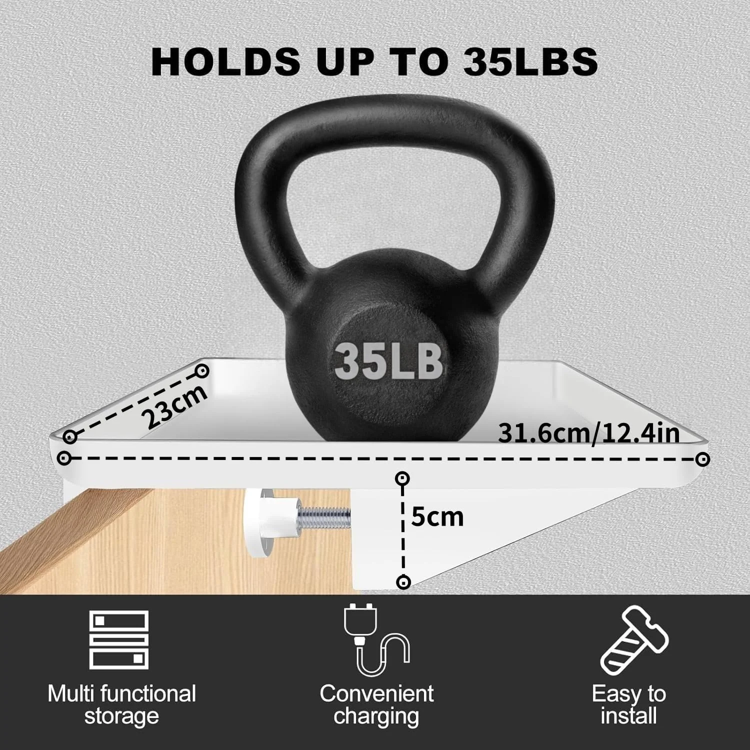 شلف کنار تختی Fohome، میز کنار تختی شناور گیره ای مدرن و سینی شلف کنار تخت خواب، میز کنار تختی گیره ای، سازمان دهنده سینی میز کنار تخت برای خانه، خوابگاه، آپارتمان (سفید)