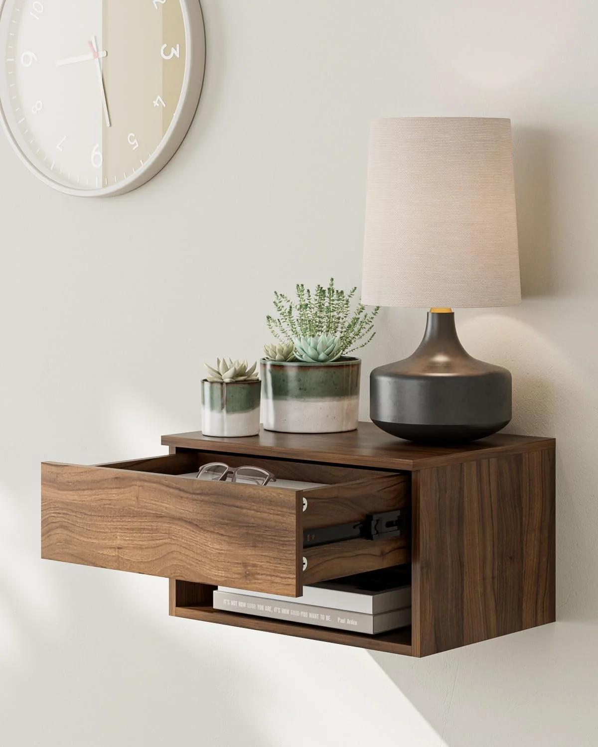 میز کنار تختی شناور، میز کنار تختی شناور مدرن کوچک با کشو، قفسه های شناور برای اتاق خواب، حمام (گردویی قهوه ای) میز کنار تختی شناور، میز کنار تختی شناور مدرن کوچک با کشو، قفسه های شناور برای اتاق خواب، حمام (گردویی قهوه ای)