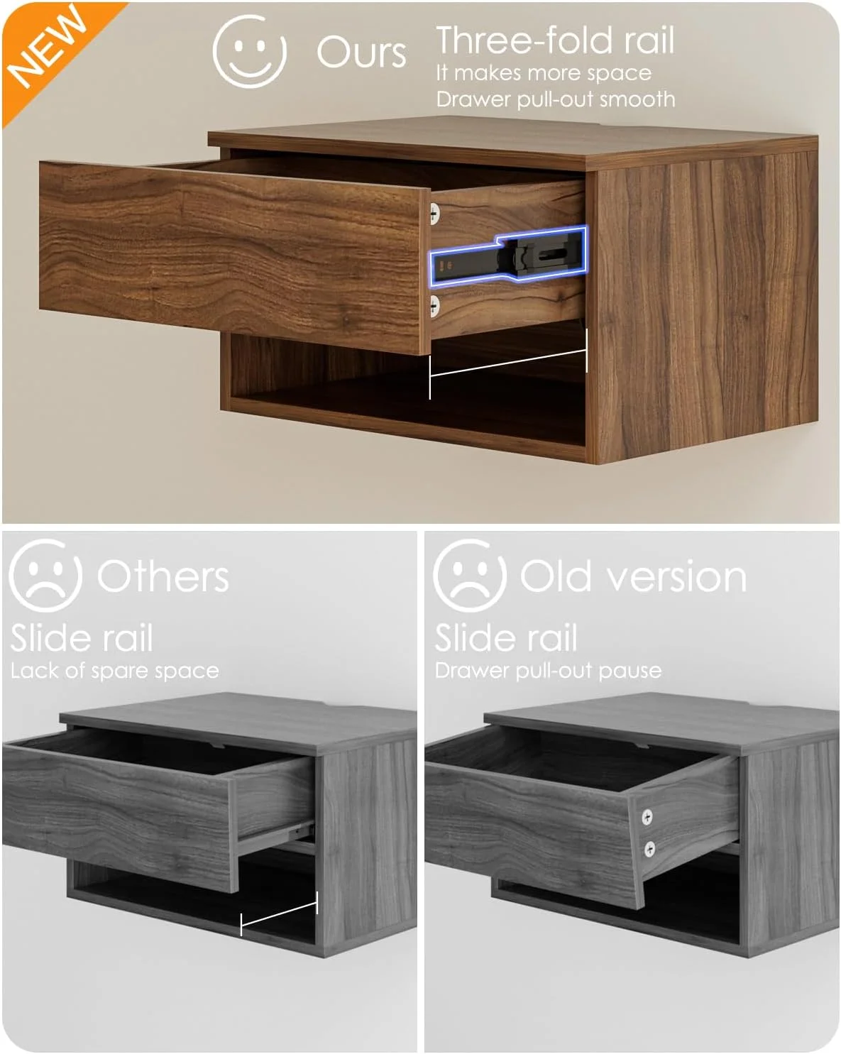 میز کنار تختی شناور، میز کنار تختی شناور مدرن کوچک با کشو، قفسه های شناور برای اتاق خواب، حمام (گردویی قهوه ای) میز کنار تختی شناور، میز کنار تختی شناور مدرن کوچک با کشو، قفسه های شناور برای اتاق خواب، حمام (گردویی قهوه ای)