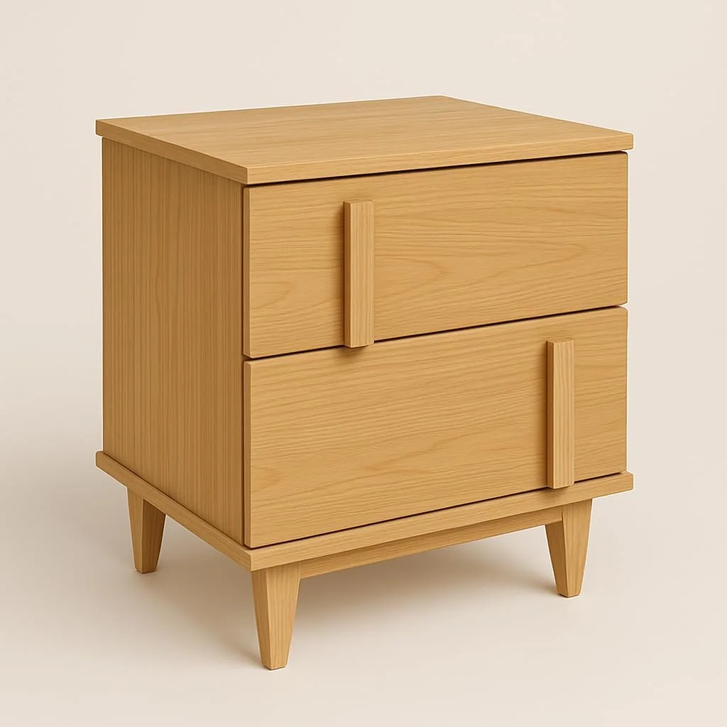 میز پاتختی چوبی مدرن هوروف هوم با 2 کشو - میز کنار تختی چوبی جامد با دستگیره های عمودی، 50.8x38.1x62.2 سانتی متر، طبیعی، SM816