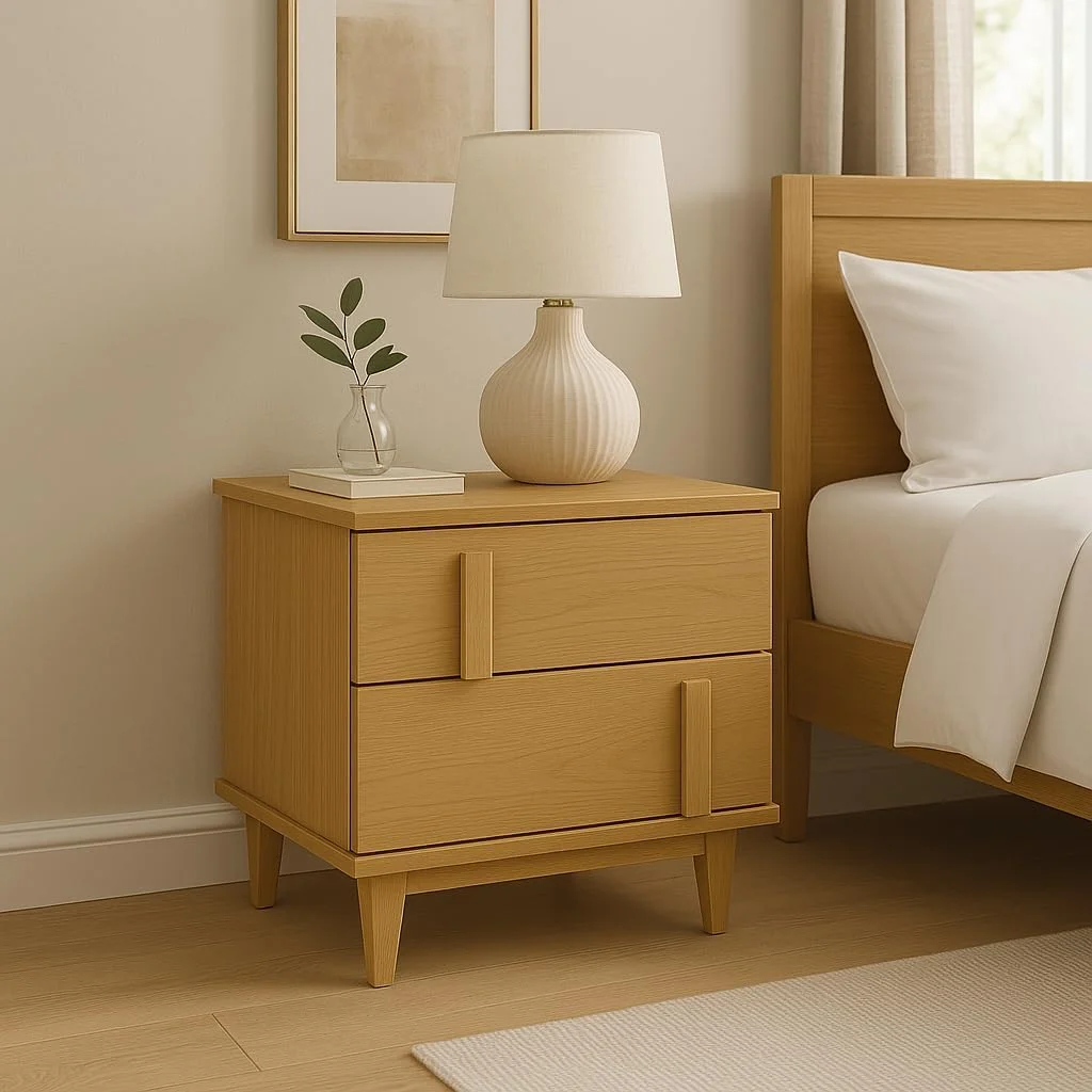 میز پاتختی چوبی مدرن هوروف هوم با 2 کشو - میز کنار تختی چوبی جامد با دستگیره های عمودی، 50.8x38.1x62.2 سانتی متر، طبیعی، SM816 میز پاتختی چوبی مدرن هوروف هوم با 2 کشو - میز کنار تختی چوبی جامد با دستگیره های عمودی، 50.8x38.1x62.2 سانتی متر، طبیعی، SM816