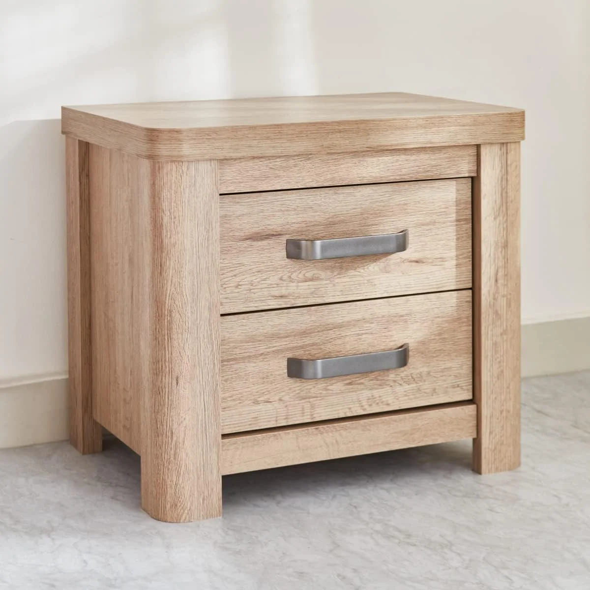 میز کنار تختی دو کشو هوم باکس مدل Olivos قهوه ای، ابعاد 39.8x49x55 سانتی متر میز کنار تختی دو کشو هوم باکس مدل Olivos قهوه ای، ابعاد 39.8x49x55 سانتی متر