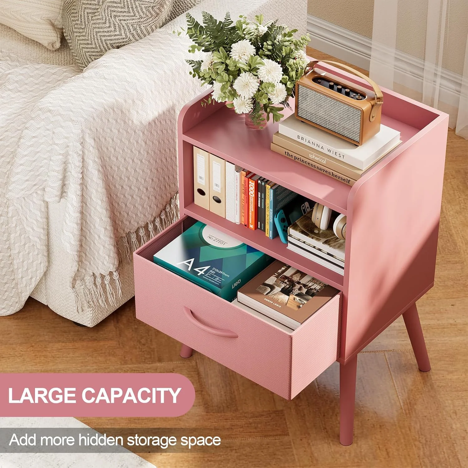 میز پاتختی Huhote با قفسه باز، میز کنار تختی با کشو، میزهای عسلی، میز کنار تخت با پایه های چوبی محکم، میزهای پاتختی اواسط قرن برای اتاق خواب، مبل، فضاهای کوچک (صورتی) میز پاتختی Huhote با قفسه باز، میز کنار تختی با کشو، میزهای عسلی، میز کنار تخت با پایه های چوبی محکم، میزهای پاتختی اواسط قرن برای اتاق خواب، مبل، فضاهای کوچک (صورتی)