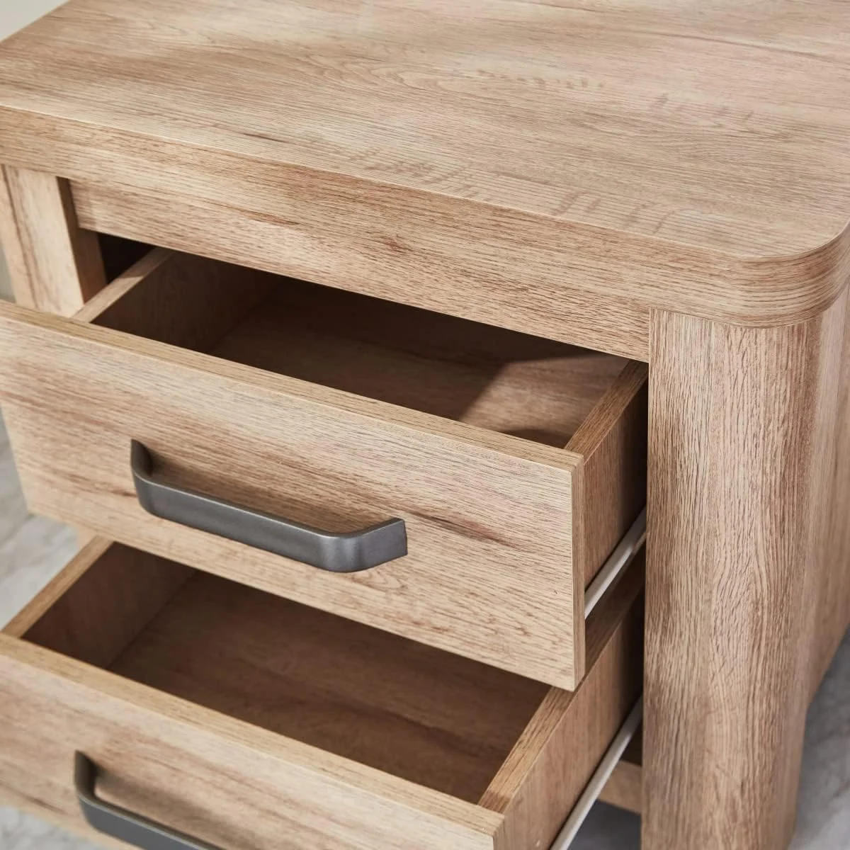 میز کنار تختی دو کشو هوم باکس مدل Olivos قهوه ای، ابعاد 39.8x49x55 سانتی متر میز کنار تختی دو کشو هوم باکس مدل Olivos قهوه ای، ابعاد 39.8x49x55 سانتی متر