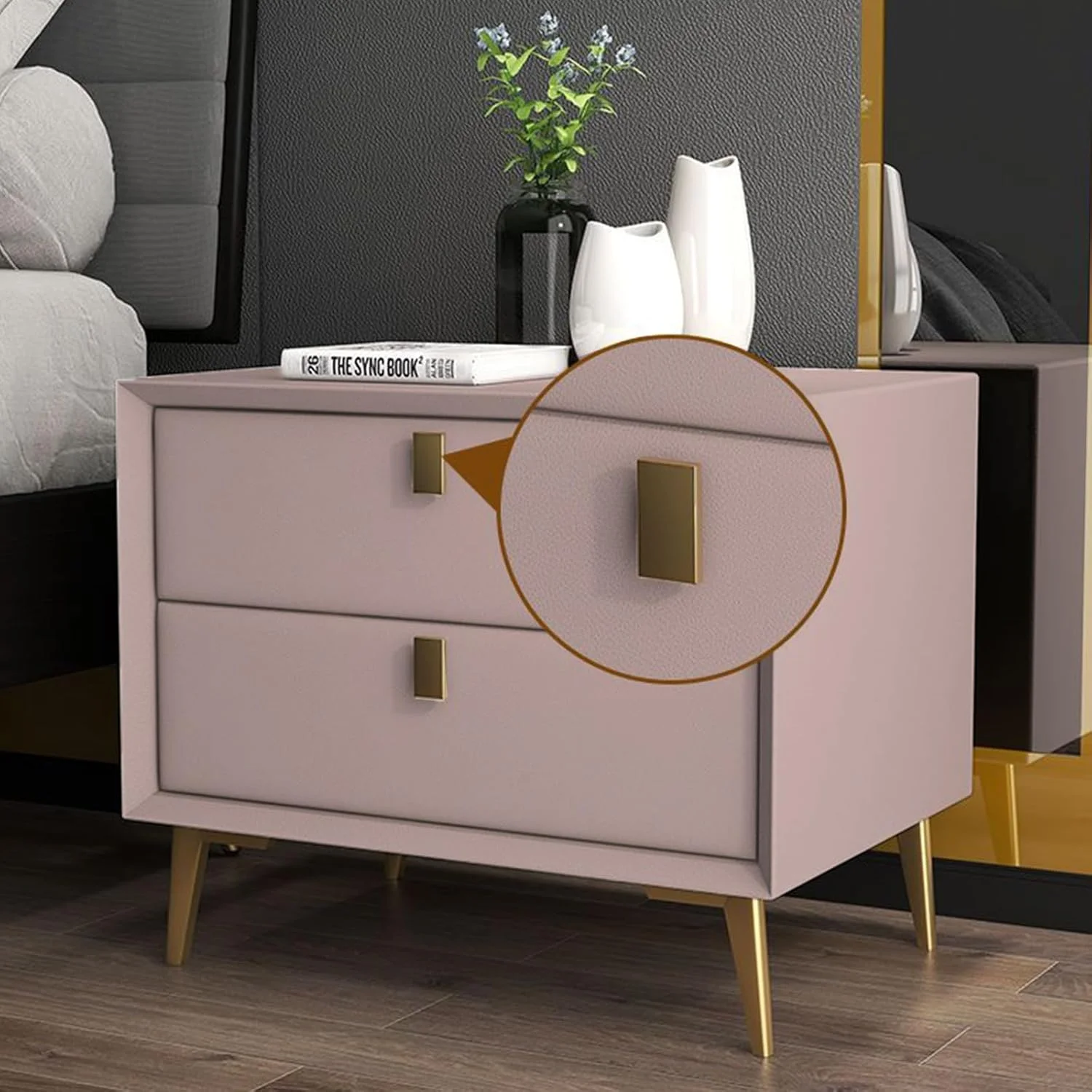 میز پاتختی چوبی KEPFITESE با روکش چرمی، میز کنار تختی مدرن اواسط قرن با 2 کشو، میز عسلی کوچک با قاب طلایی برای اتاق خواب، اتاق نشیمن (صورتی، 45x40x47 سانتی متر) میز پاتختی چوبی KEPFITESE با روکش چرمی، میز کنار تختی مدرن اواسط قرن با 2 کشو، میز عسلی کوچک با قاب طلایی برای اتاق خواب، اتاق نشیمن (صورتی، 45x40x47 سانتی متر)
