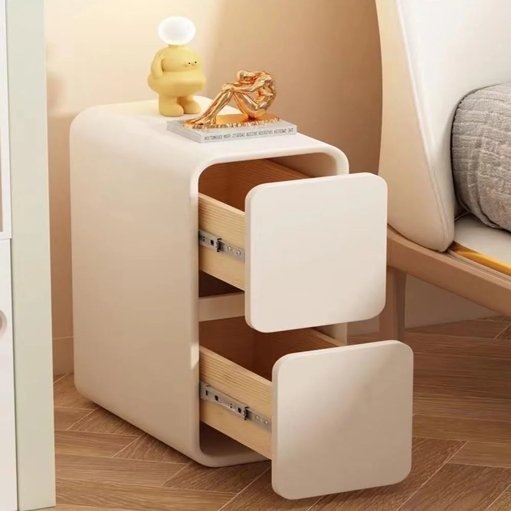 میز پاتختی مدرن Kutis با روکش چرم میکروفیبر، میز کنار تختی دارای 2 کشو، میز کنار مبلی چوبی سفید مناسب اتاق نشیمن و راهرو (بدون نیاز به نصب)