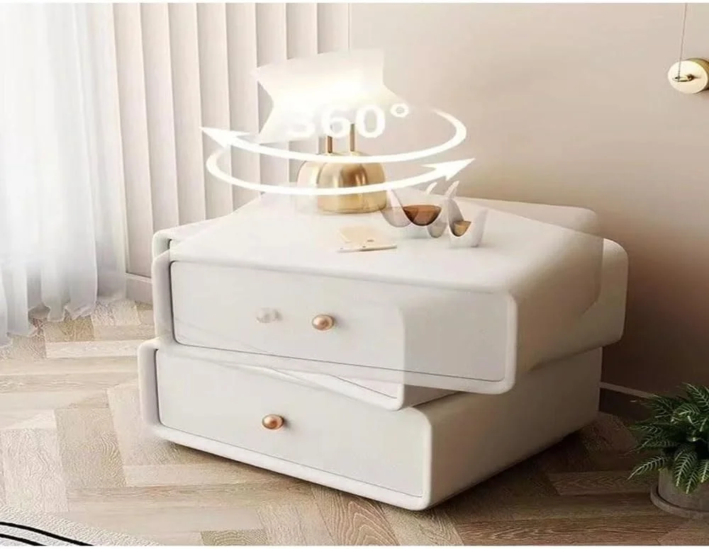 میز پاتختی چرمی مدرن Kutis با قابلیت چرخش 360 درجه و 2 کشو - میز کنار تختی مینیمالیستی و چند منظوره، میز عسلی کنار مبل و میز پاتختی با چرخش 360 درجه، ابعاد 50x40x48 سانتی متر میز پاتختی چرمی مدرن Kutis با قابلیت چرخش 360 درجه و 2 کشو - میز کنار تختی مینیمالیستی و چند منظوره، میز عسلی کنار مبل و میز پاتختی با چرخش 360 درجه، ابعاد 50x40x48 سانتی متر