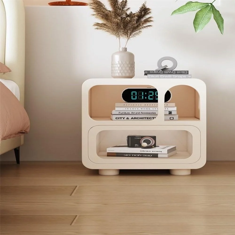 میز پاتختی چند منظوره گوشه گرد Kutis با طراحی خلاقانه - میز کنار تختی با دستگیره صاف و کشوی جلوی شیشه ای شفاف - میز عسلی مدرن برای اتاق خواب، اتاق نشیمن 50x35x55 سانتی متر