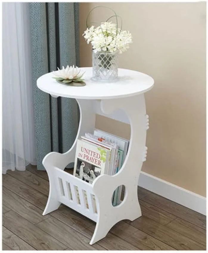 میز پاتختی چوبی سفید KUTIS - میز مطالعه گرد با قفسه کتاب داخلی - میز کنار مبلی کوچک برای ساعت، دکور و لوازم ضروری 55x55x65 سانتی متر میز پاتختی چوبی سفید KUTIS - میز مطالعه گرد با قفسه کتاب داخلی - میز کنار مبلی کوچک برای ساعت، دکور و لوازم ضروری 55x55x65 سانتی متر