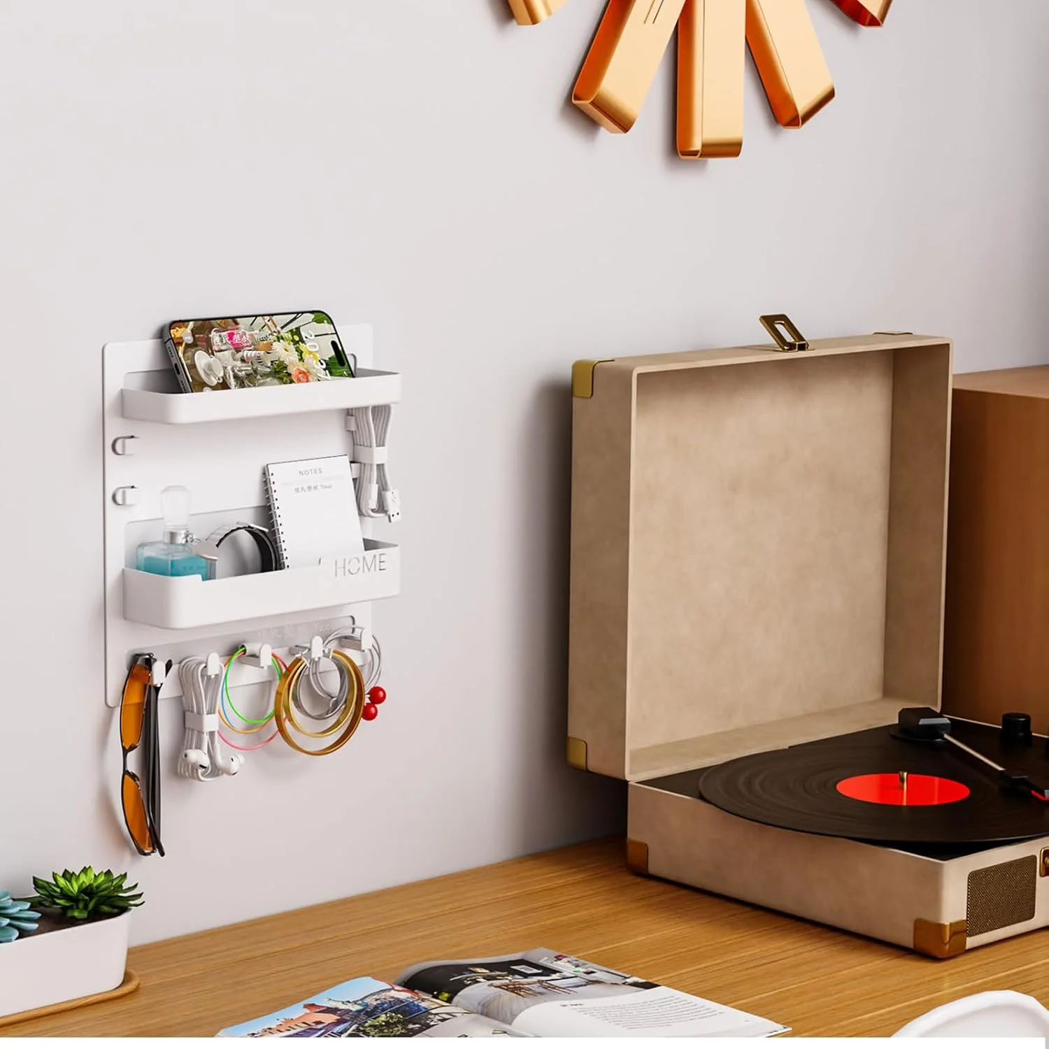 شلف شناور KUKUMAJI برای سازماندهی لوازم جانبی کنار تخت، نصب دیواری با چسب خودکار، دکوراسیون زیبای اتاق، وسایل جالب برای نگهداری و سازماندهی اتاق خواب، شلف کنار تختی دیواری