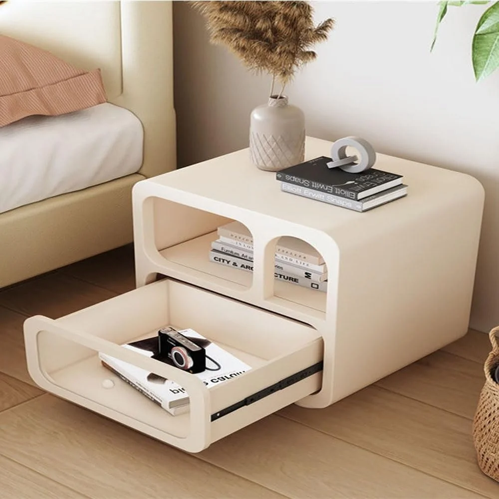 میز پاتختی چند منظوره با گوشههای گرد Kutis، طراحی خلاقانه، دارای کشوی شیشهای شفاف و دستگیره نرم، مناسب اتاق خواب و نشیمن، ابعاد 50x35x55 سانتیمتر میز پاتختی چند منظوره با گوشههای گرد Kutis، طراحی خلاقانه، دارای کشوی شیشهای شفاف و دستگیره نرم، مناسب اتاق خواب و نشیمن، ابعاد 50x35x55 سانتیمتر