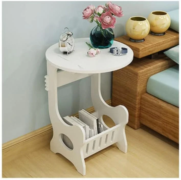 میز پاتختی چوبی سفید KUTIS - میز مطالعه گرد با قفسه کتاب داخلی - میز کنار مبلی کوچک برای ساعت، دکور و لوازم ضروری 55x55x65 سانتی متر میز پاتختی چوبی سفید KUTIS - میز مطالعه گرد با قفسه کتاب داخلی - میز کنار مبلی کوچک برای ساعت، دکور و لوازم ضروری 55x55x65 سانتی متر