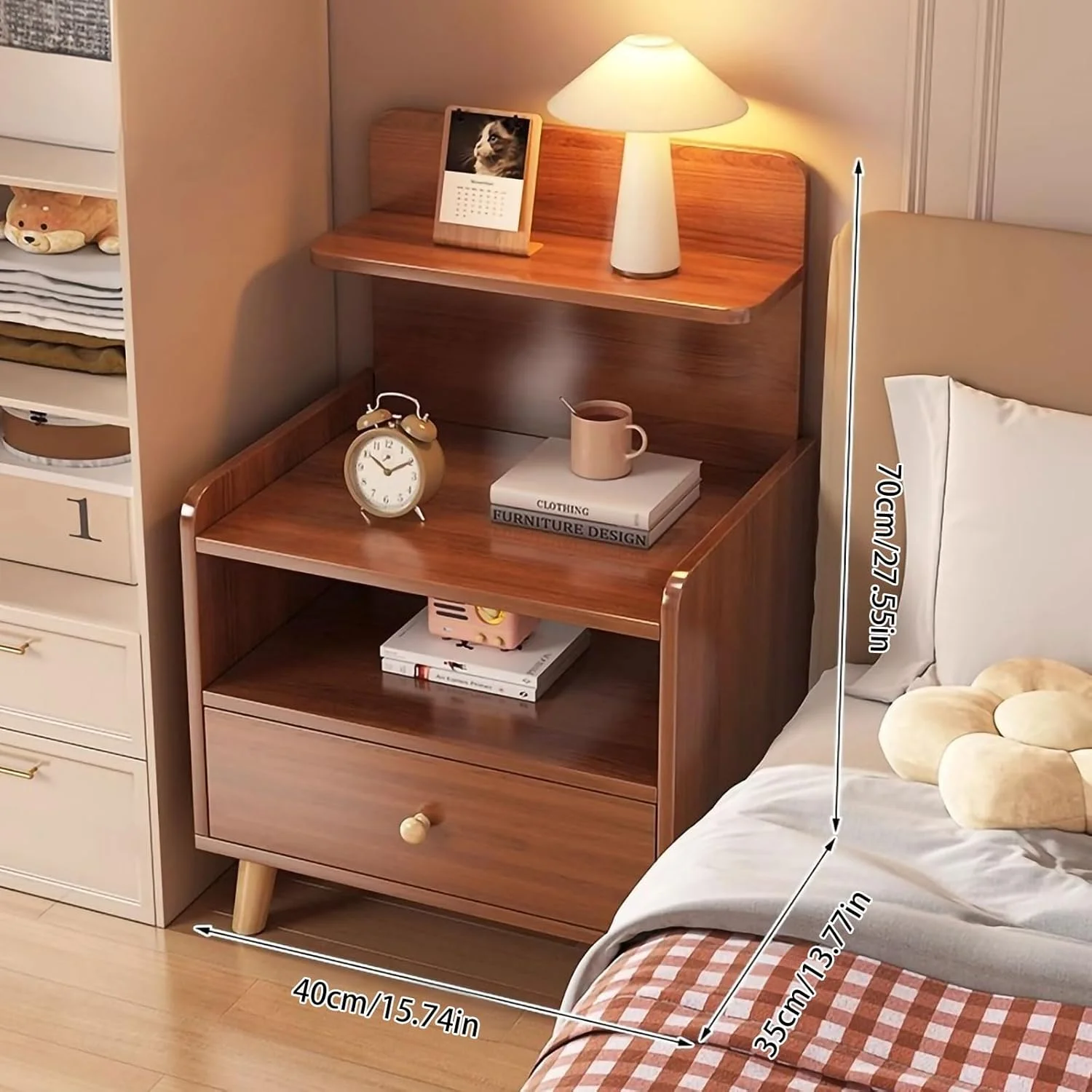 میز پاتختی چوبی KEPFITESE با کشو، میز پاتختی با قفسه های کشویی باز، میز پاتختی مدرن اواسط قرن، میز کنار تختی اتاق خواب (گردویی) میز پاتختی چوبی KEPFITESE با کشو، میز پاتختی با قفسه های کشویی باز، میز پاتختی مدرن اواسط قرن، میز کنار تختی اتاق خواب (گردویی)