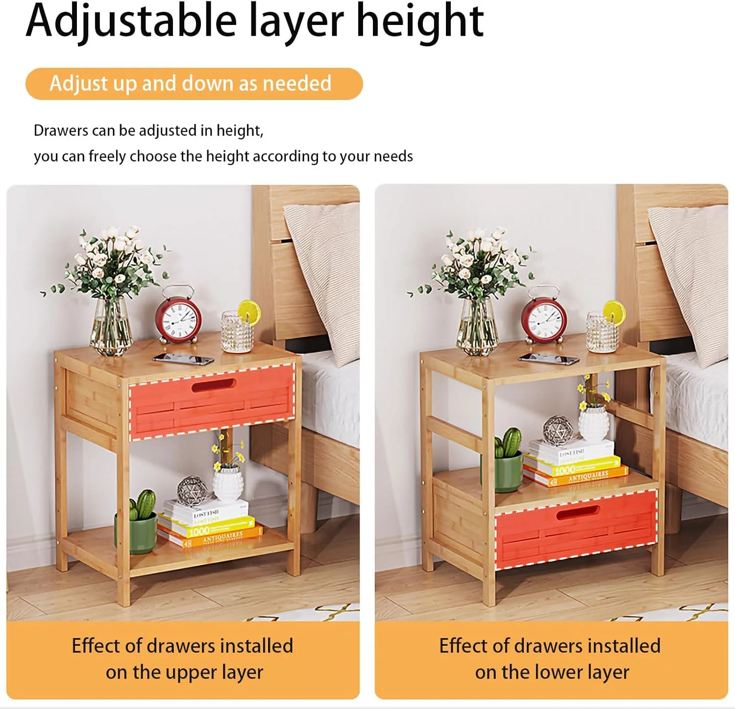 میز کنار تختی چوبی KEPFITESE، میز کنار تخت با کشو - میز پاتختی مدرن اواسط قرن، میز چوبی با قفسه نگهداری باز (رنگ چوب اصلی) میز کنار تختی چوبی KEPFITESE، میز کنار تخت با کشو - میز پاتختی مدرن اواسط قرن، میز چوبی با قفسه نگهداری باز (رنگ چوب اصلی)