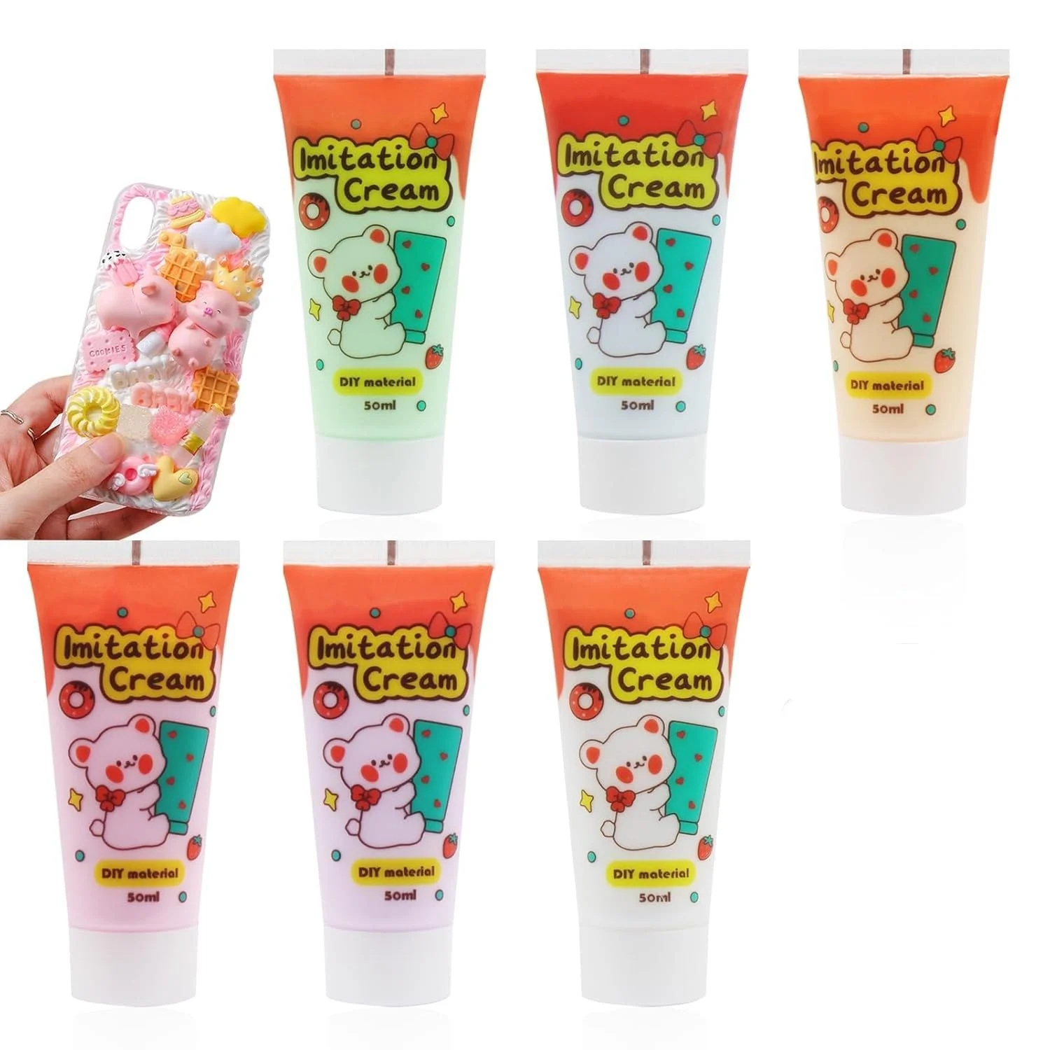 ست چسب خامه ای شبیه سازی شده (6 رنگ)، چسب خمیری خامه ای برای صنایع دستی DIY - تزئینات خمیری نرم برای قاب گوشی موبایل، گیره مو، جواهرات، آینه ها و تزئینات دست ساز (بدون سری)