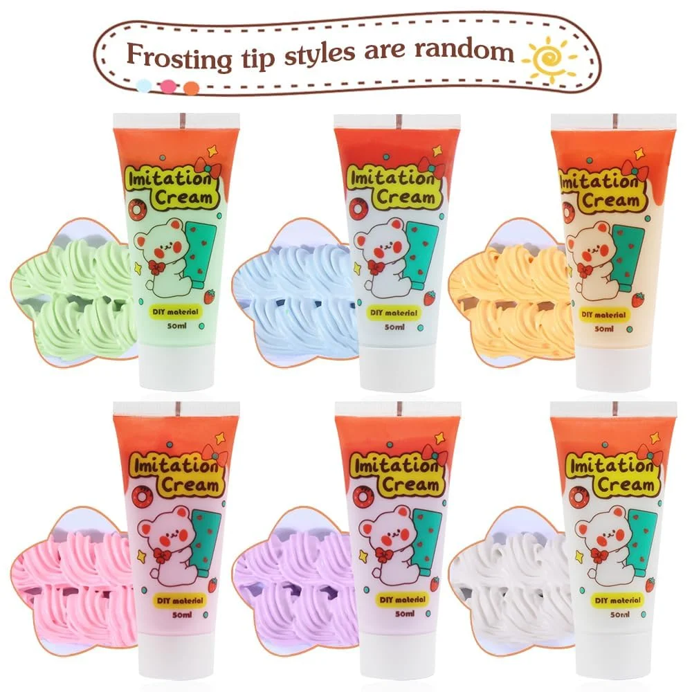 ست چسب خامه ای شبیه سازی شده (6 رنگ)، چسب خمیری خامه ای برای صنایع دستی DIY - تزئینات خمیری نرم برای قاب گوشی موبایل، گیره مو، جواهرات، آینه ها و تزئینات دست ساز (بدون سری)