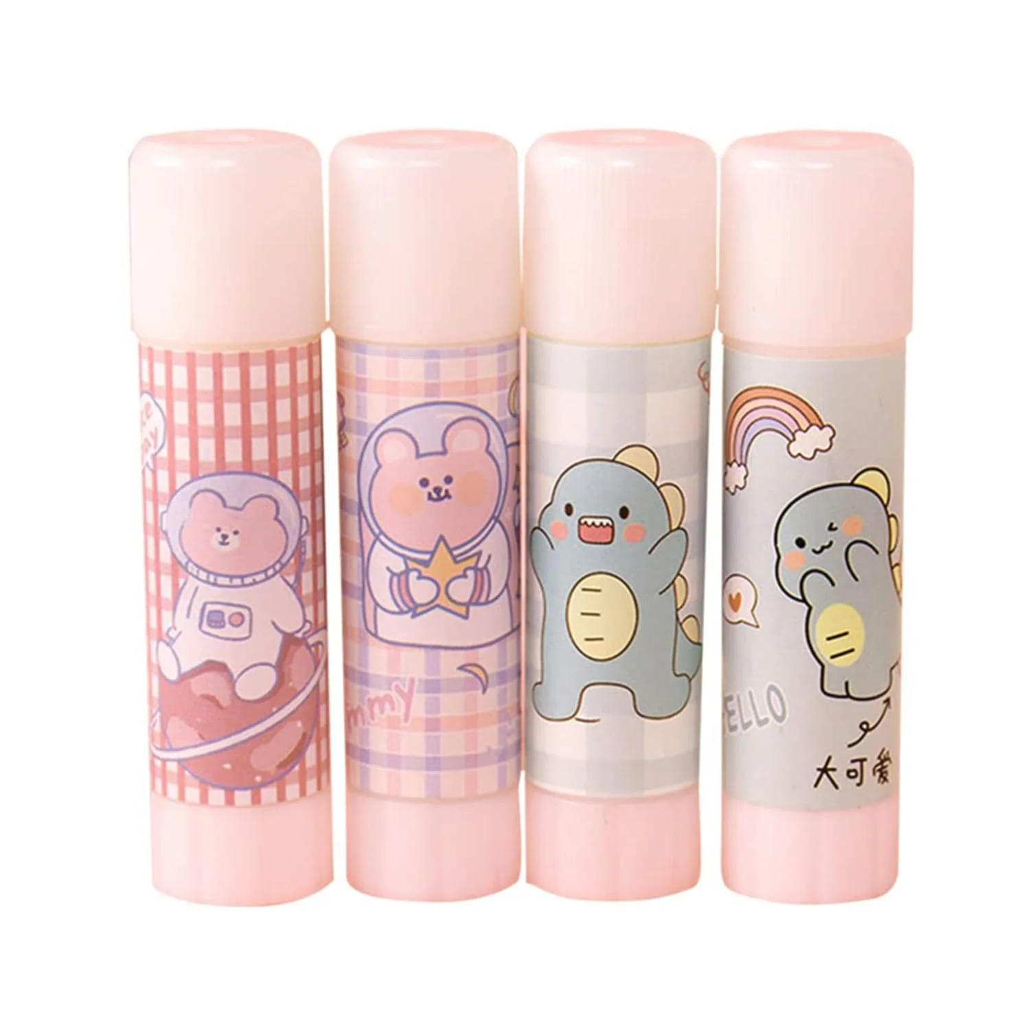 چسب ماتیکی جامد کارتونی کاوائی SKEIDO (بسته 4 عددی) - چسب PVA غیر سمی با ویسکوزیته بالا برای کاردستی کودکان، لوازم مدرسه و پروژه های DIY - اتصال قوی و مکانیزم چرخش آسان