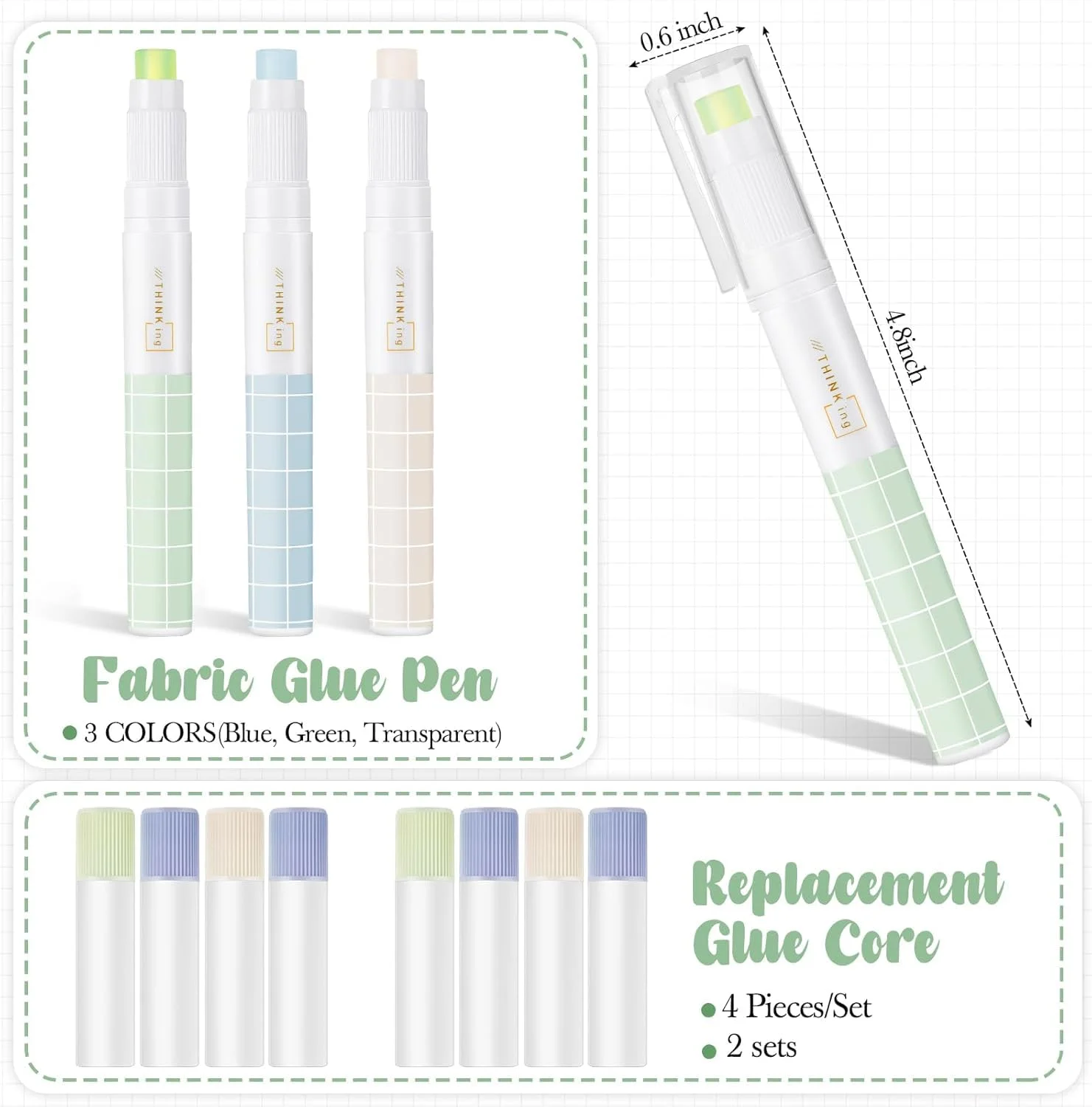 قلم چسب پارچه ای 3 عددی، قلم های چسبی هنری با قابلیت شارژ مجدد، قلم های چسبی سریع خشک شونده، چسب پارچه ای رنگارنگ محلول در آب برای تکه دوزی کاغذ انگلیسی، خیاطی، هنر و پروژه های صنایع دستی DIY