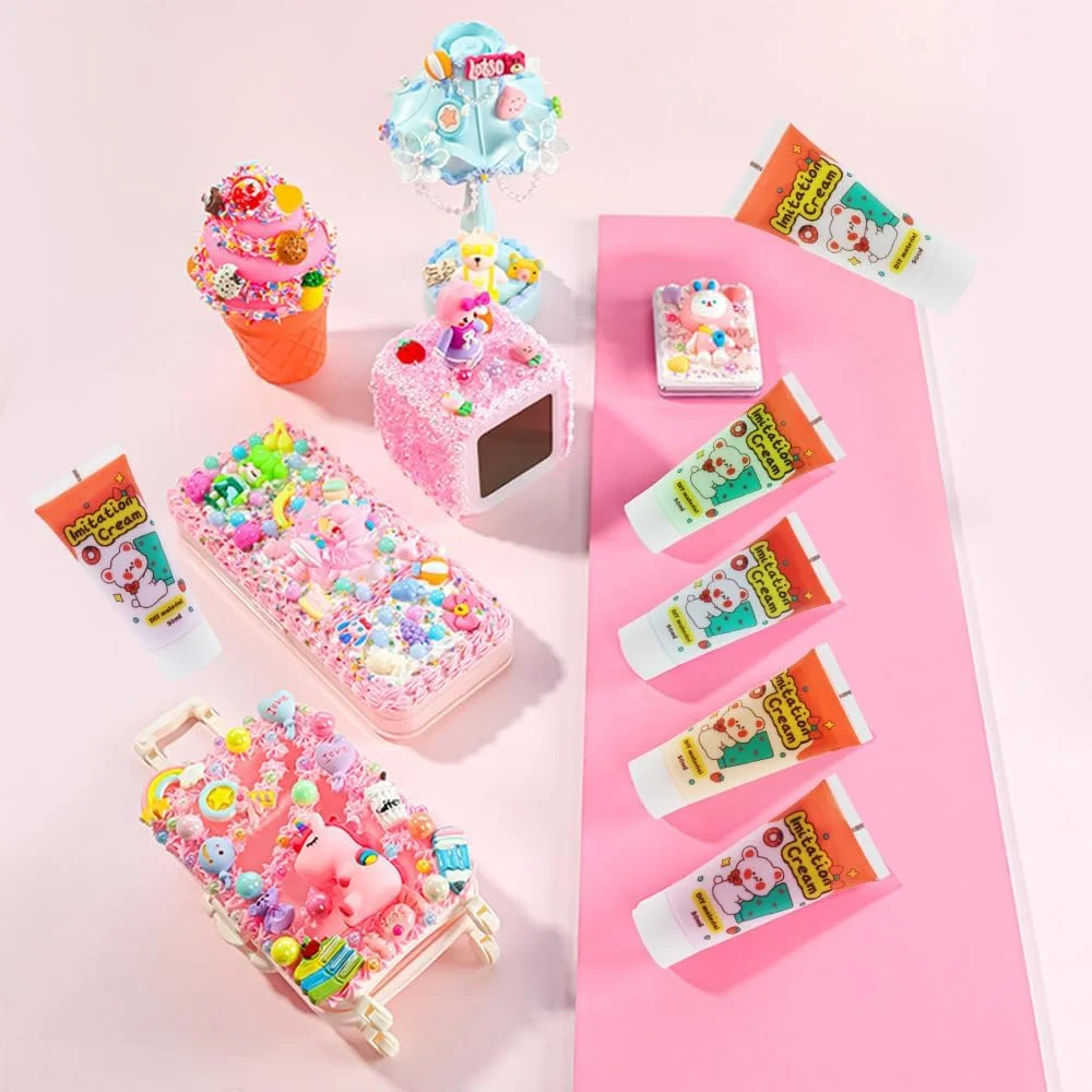 ست چسب خامه ای شبیه سازی شده (6 رنگ)، چسب خمیری خامه ای برای صنایع دستی DIY - تزئینات خمیری نرم برای قاب گوشی موبایل، گیره مو، جواهرات، آینه ها و تزئینات دست ساز (بدون سری)