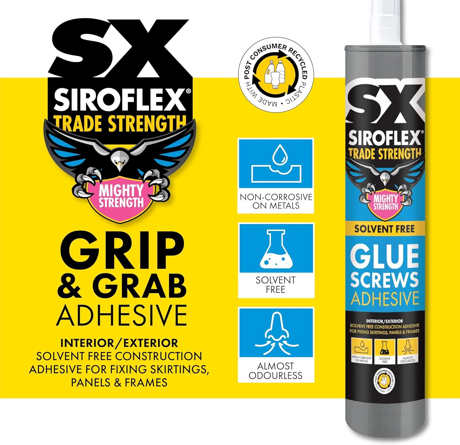 چسب پیچی ساختمانی بدون حلال با قدرت تجاری Siroflex SX، بر پایه پلیمرهای اکریلیک، چسبندگی به اکثر سطوح ساختمانی، جایگزین میخ و پیچ، سایز 310 میلی لیتر، رنگ بی رنگ