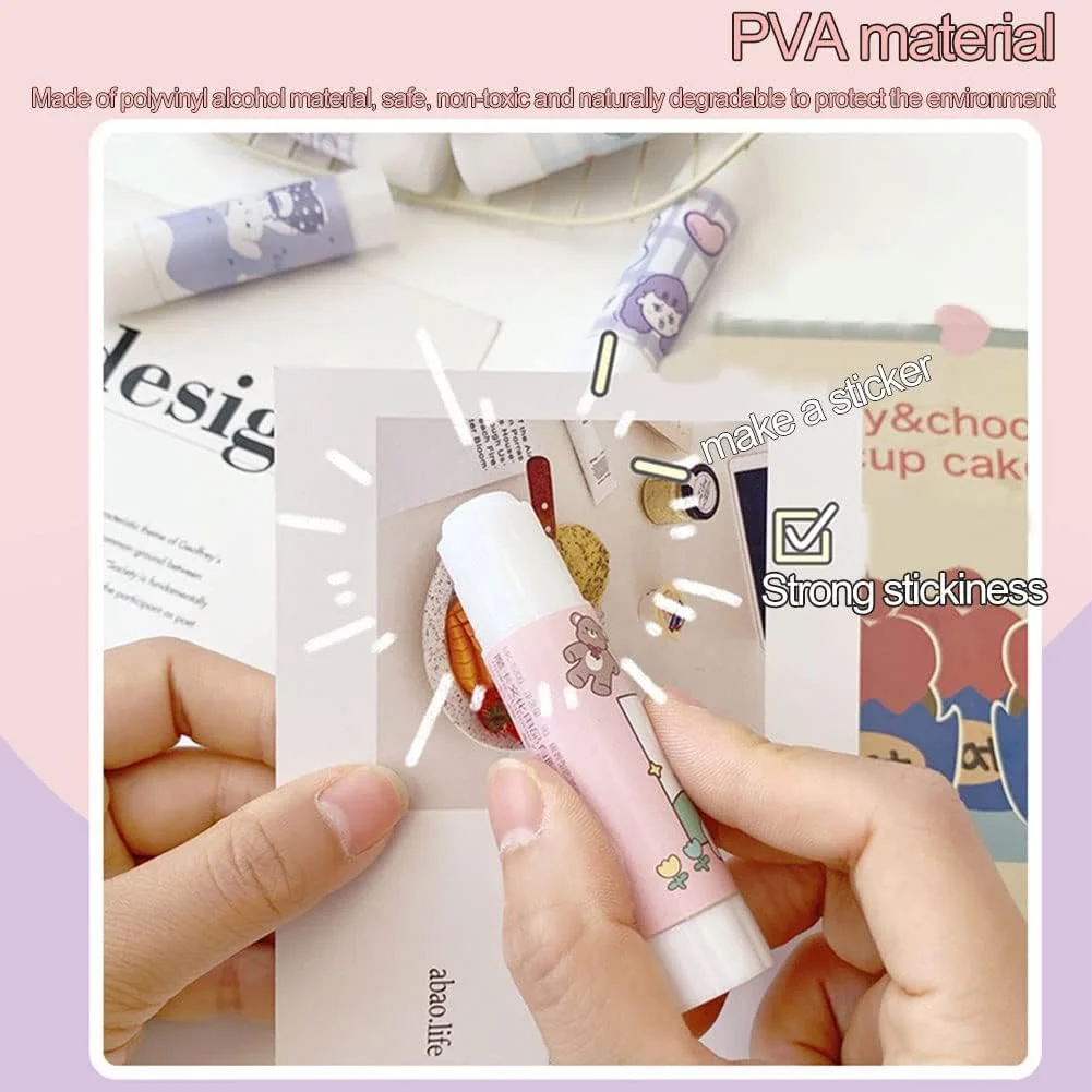 چسب ماتیکی جامد کارتونی کاوائی SKEIDO (بسته 4 عددی) - چسب PVA غیر سمی با ویسکوزیته بالا برای کاردستی کودکان، لوازم مدرسه و پروژه های DIY - اتصال قوی و مکانیزم چرخش آسان