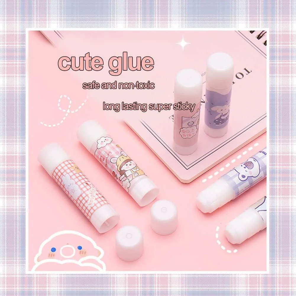 چسب ماتیکی جامد کارتونی کاوائی SKEIDO (بسته 4 عددی) - چسب PVA غیر سمی با ویسکوزیته بالا برای کاردستی کودکان، لوازم مدرسه و پروژه های DIY - اتصال قوی و مکانیزم چرخش آسان