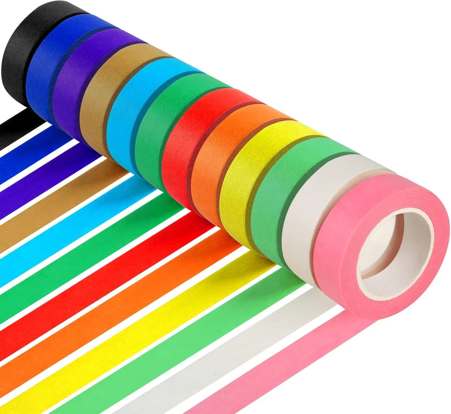 نوار چسب کاغذی رنگی TZAONEN - بسته 12 عددی استیکرهای تزئینی DIY، نوارهای چسب نقاشی برای هنر و صنایع دستی، برچسب زدن