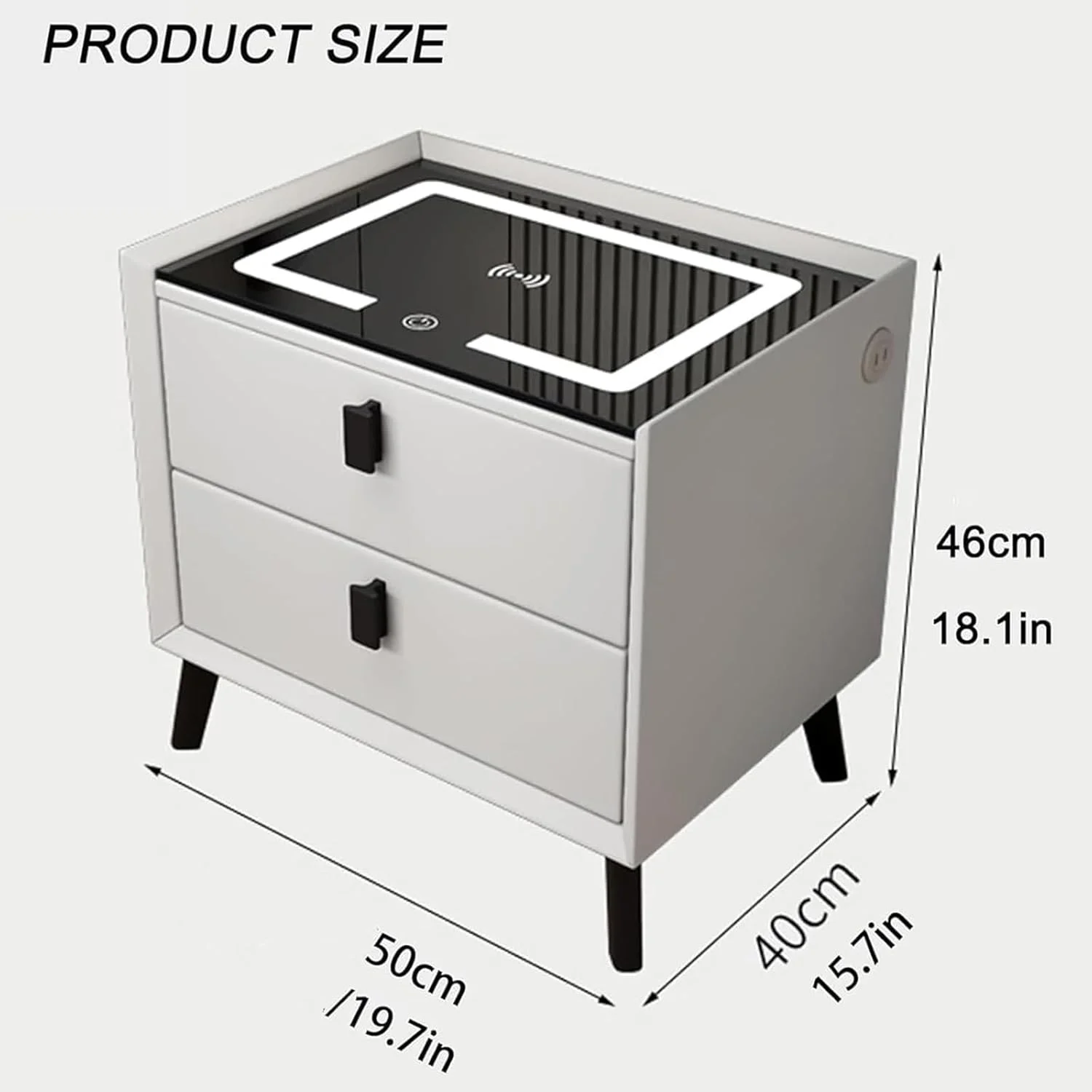 میز پاتختی هوشمند VUCATIN با ایستگاه شارژ بی‌سیم، میز کنار تختی با 2 کشو، میز عسلی برای اتاق خواب، 3 چراغ LED با قفل اثر انگشت USB (خاکستری)