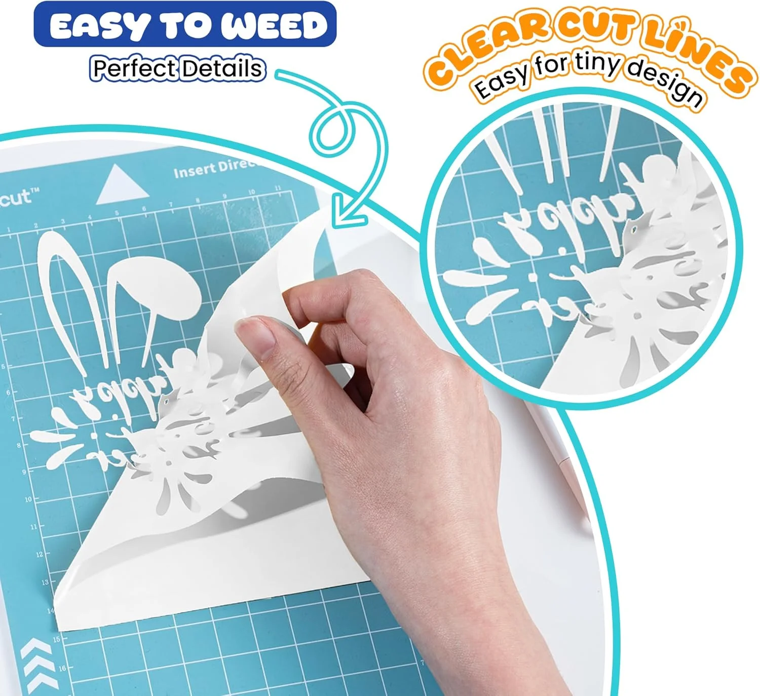 وینیل انتقال حرارت سفید Likcut برای تی‌شرت، 30.5 سانتی‌متر × 2.4 متر، رول وینیل اتویی سازگار با دستگاه برش Likcut، وینیل پرس حرارتی HTV - برش و جدا کردن آسان برای طراحی پارچه