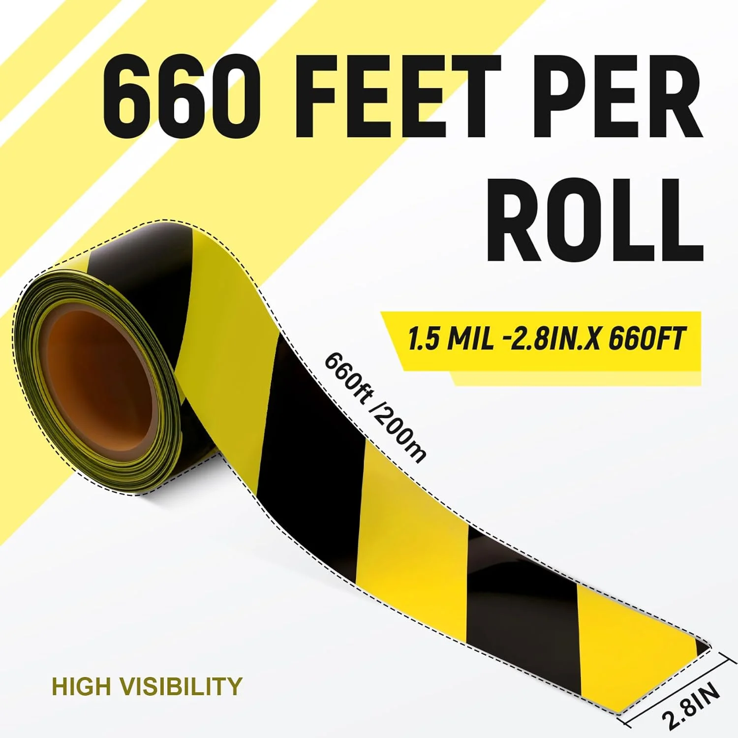 نوار خطر زرد و مشکی TopSoon، عرض ۷ سانتی‌متر، طول ۲۰۰ متر، نوار حریم غیر چسبنده برای ساخت و ساز