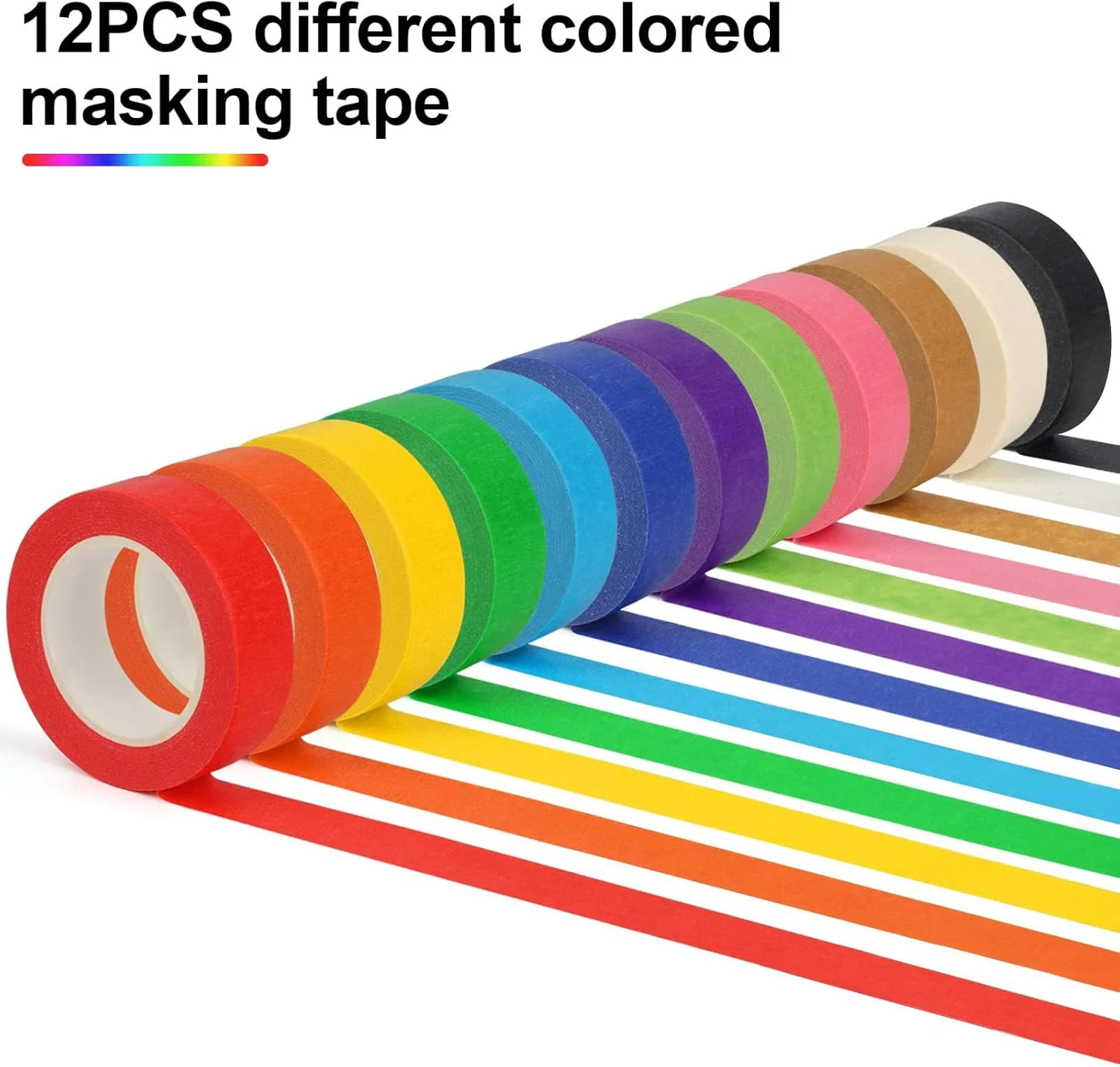 نوار چسب کاغذی رنگی TZAONEN - بسته 12 عددی استیکرهای تزئینی DIY، نوارهای چسب نقاشی برای هنر و صنایع دستی، برچسب زدن