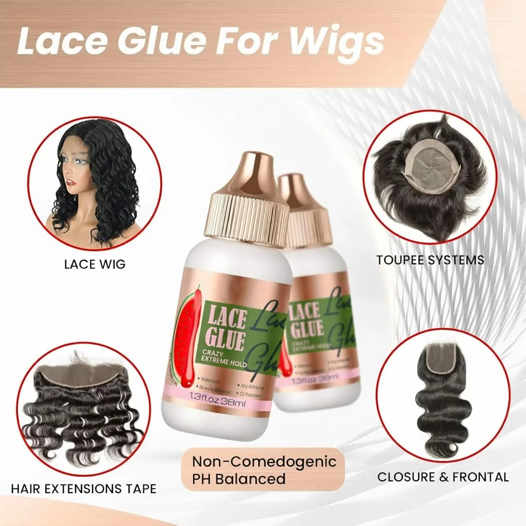 چسب کلاه گیس برای کلاه گیس توری جلویی، چسب توری شفاف با چسبندگی قوی، چسب های نامرئی جایگزین مو 1.3oz، چسب توری بدون باقی مانده و خشک شدن سریع (با طعم هندوانه)