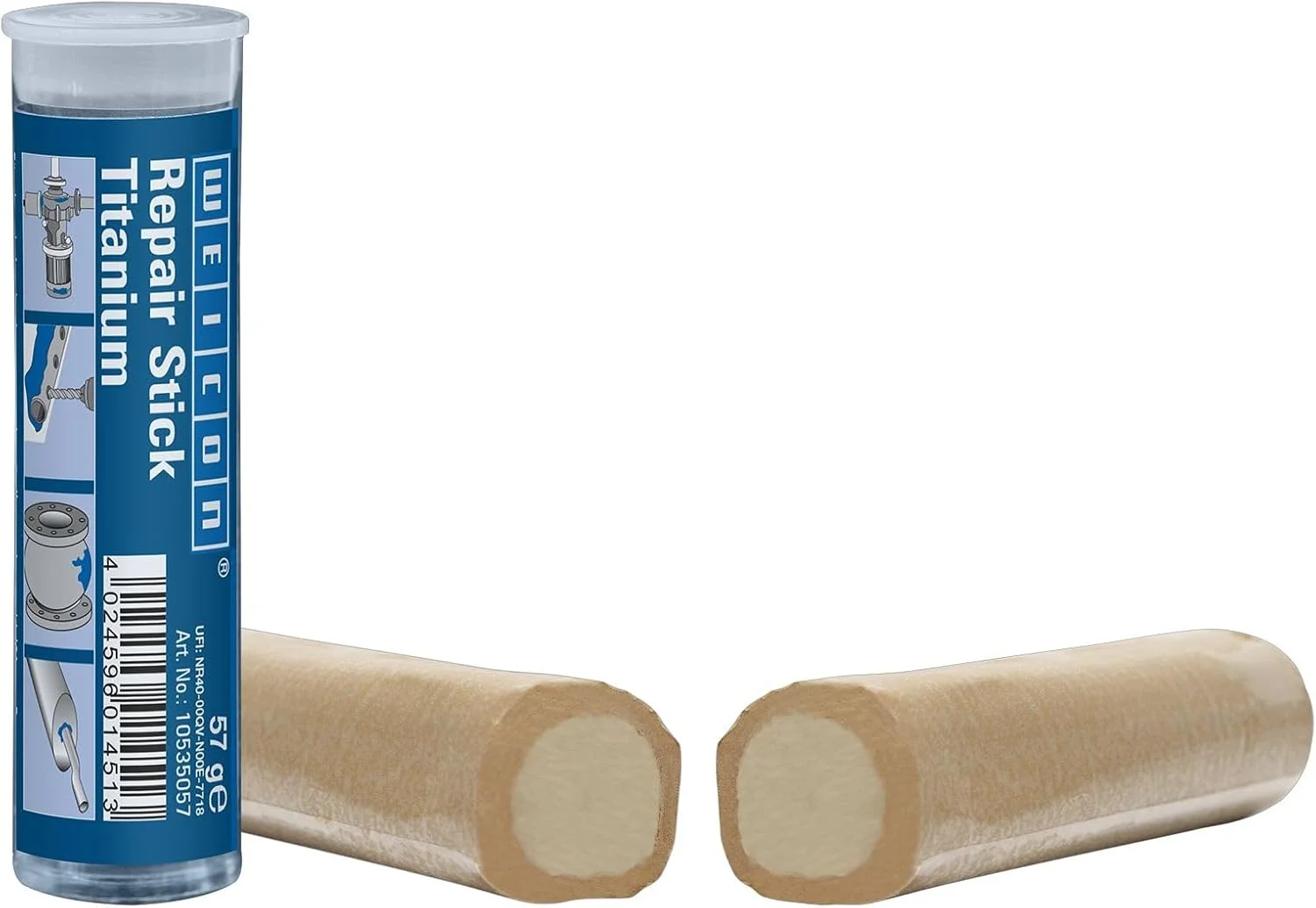 چسب تعمیراتی تیتانیوم Weicon | 57 گرم | چسب اپوکسی رزین ویژه دو جزئی مقاوم در برابر حرارت و سایش برای قطعات فلزی، مخازن و غیره