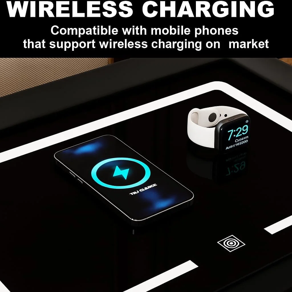 میز پاتختی هوشمند VITAL با ایستگاه شارژ بیسیم، پورتهای USB و بلندگوی بلوتوث | میز کنار تختی مدرن با 2 کشو، نورپردازی LED سه رنگ قابل تنظیم | میز کنار مبلی اتاق خواب و نشیمن | مشکی میز پاتختی هوشمند VITAL با ایستگاه شارژ بیسیم، پورتهای USB و بلندگوی بلوتوث | میز کنار تختی مدرن با 2 کشو، نورپردازی LED سه رنگ قابل تنظیم | میز کنار مبلی اتاق خواب و نشیمن | مشکی
