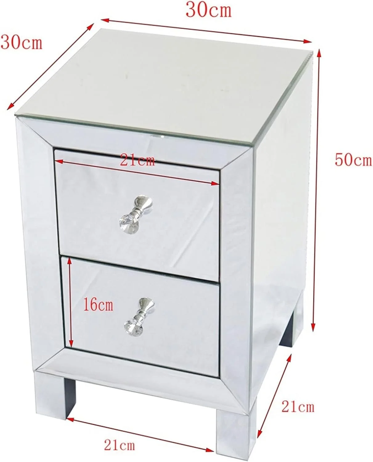 میز پاتختی WMGSDWB مدرن و معاصر آینه ای با 2 کشو، میز کنار تختی، میز عسلی برای اتاق خواب، نقره ای