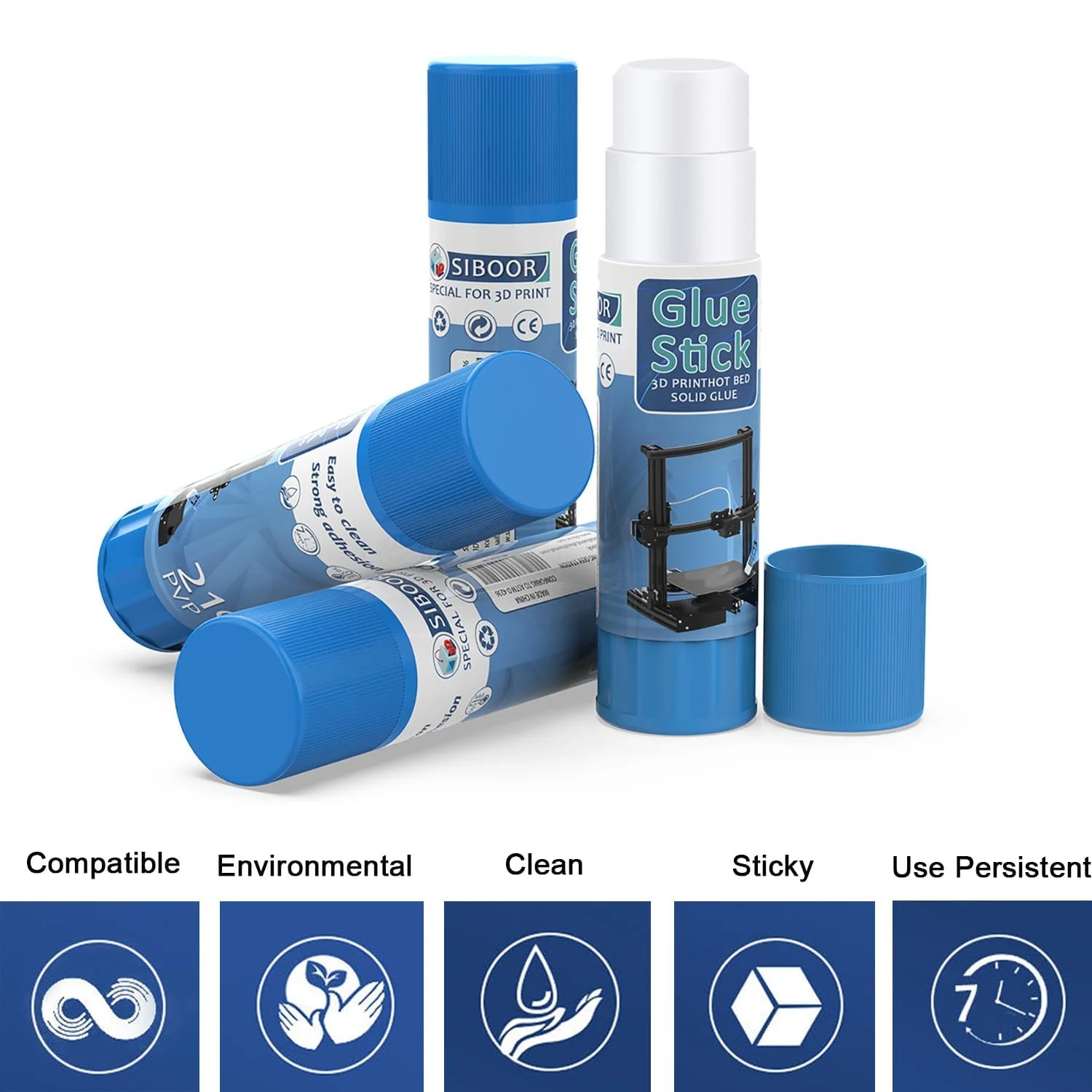 چسب ماتیکی پرینتر سه بعدی TERRIFI، چسب ماتیکی جامد PVP برای صفحه حرارتی، جلوگیری از تاب برداشتن، جدا شدن و چسبندگی آسان، قابل شستشو برای برداشتن مدل های چاپی از صفحه داغ (6 عدد)