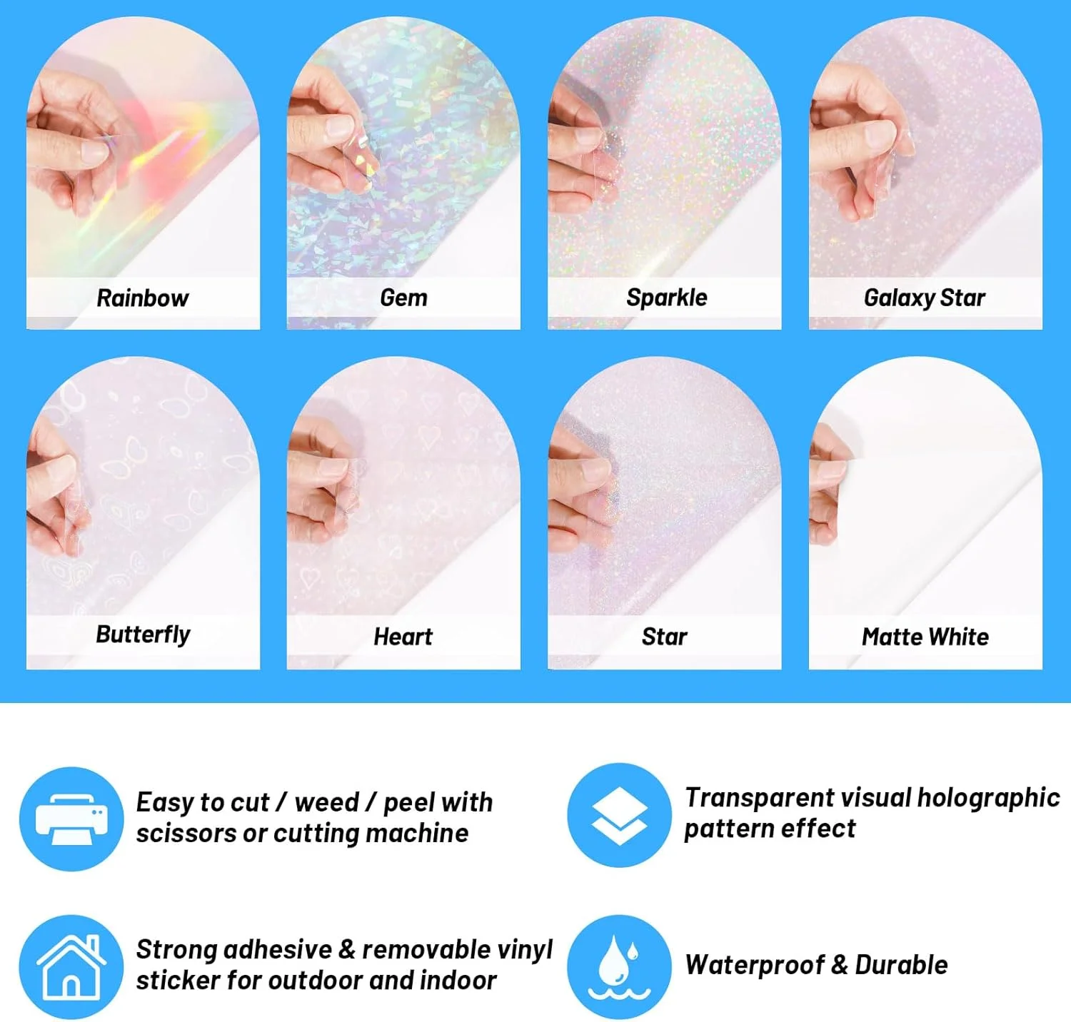 کاغذ استیکر هولوگرافیک TECKWRAP با روکش شفاف و وینیل لمینت مات سفید قابل چاپ با جوهر افشان، سایز A4، 8.5 در 11 اینچ، 36 برگه در بسته، فیلم لمینت برای صنایع دستی و اسکرپ بوک (TM-KZT-DY-36PCS-ALL)